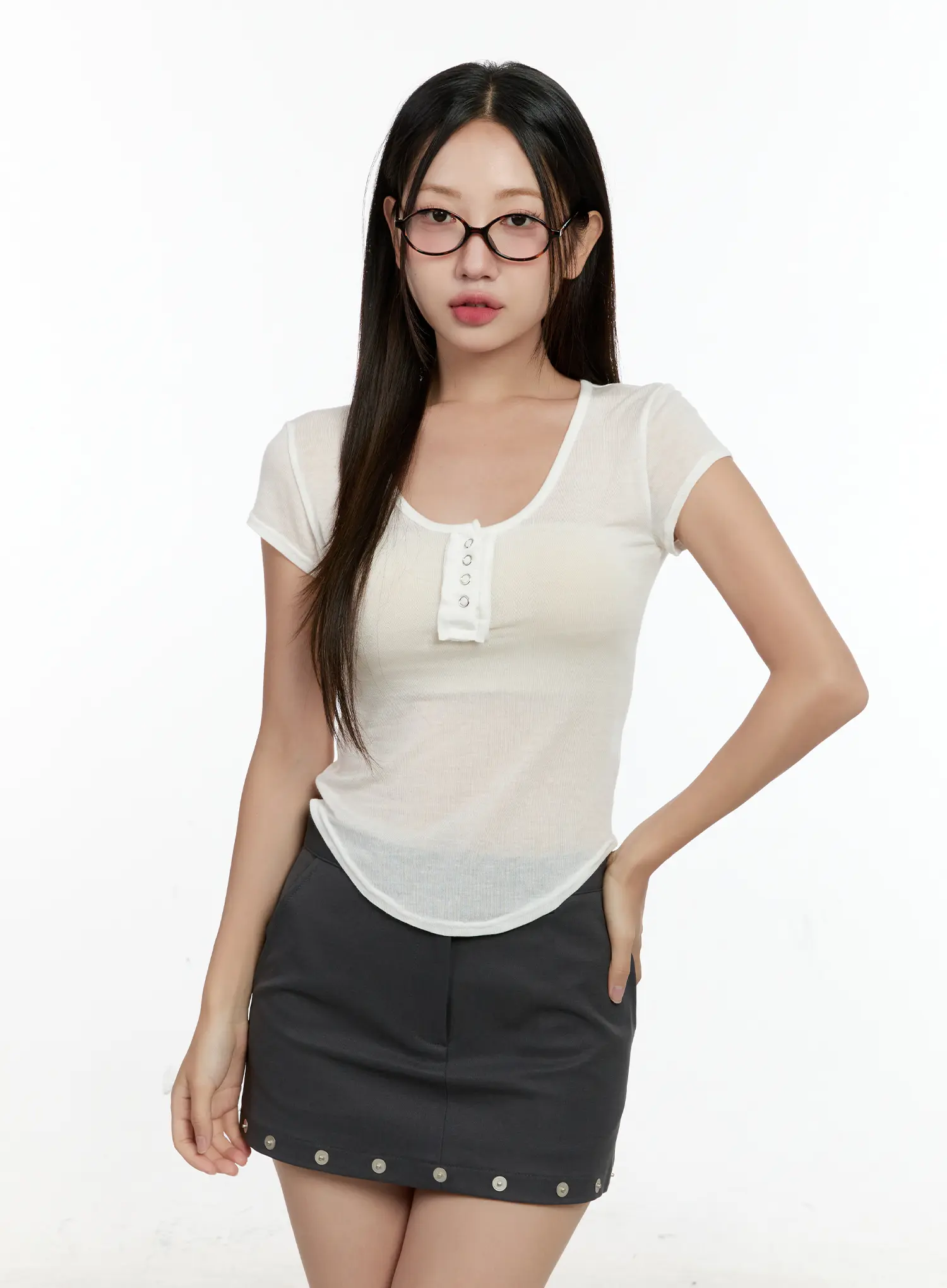 Sheer Short-Sleeve Snap Top CG501 - Image 16