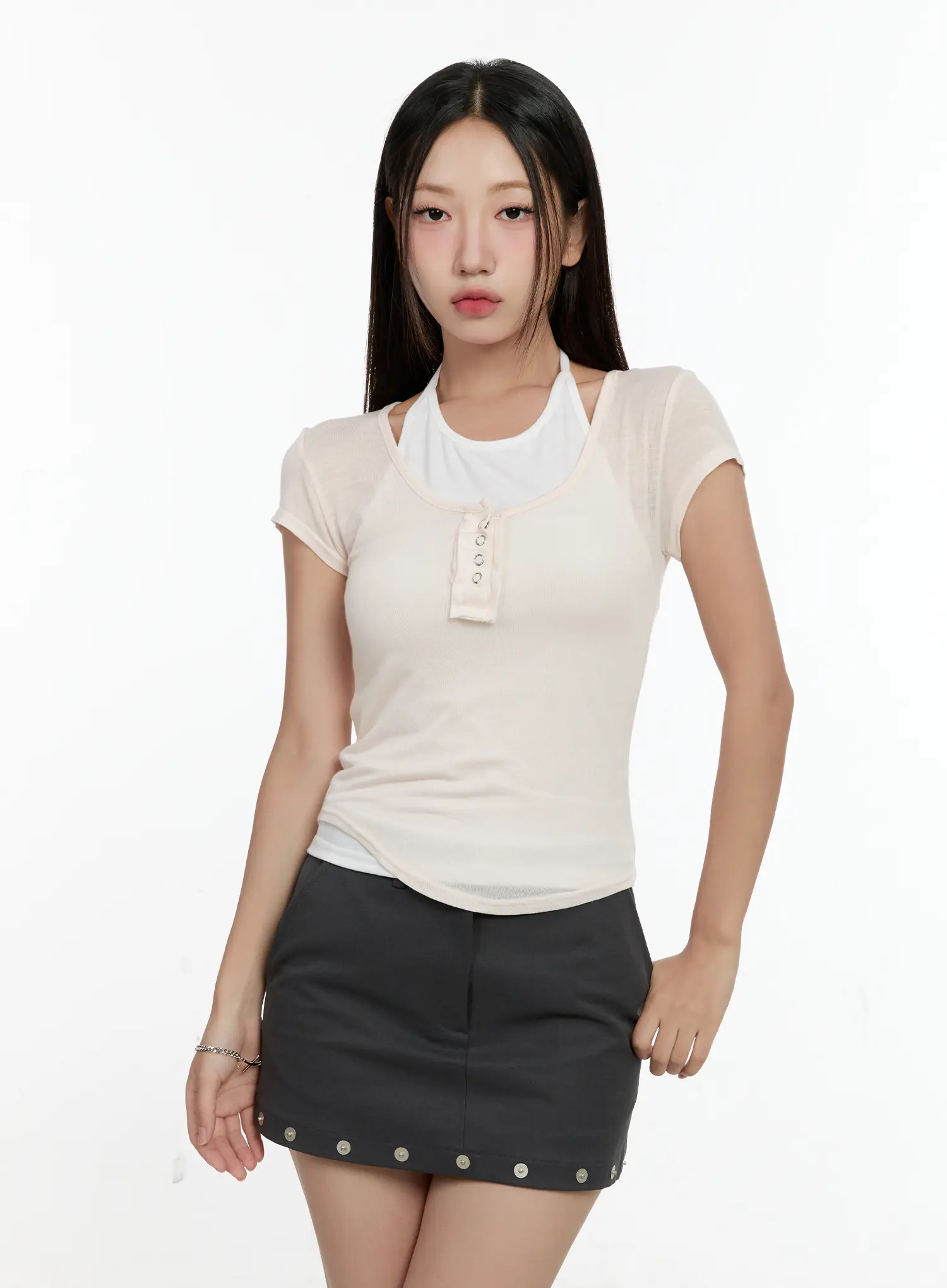 Sheer Short-Sleeve Snap Top CG501 - Image 2