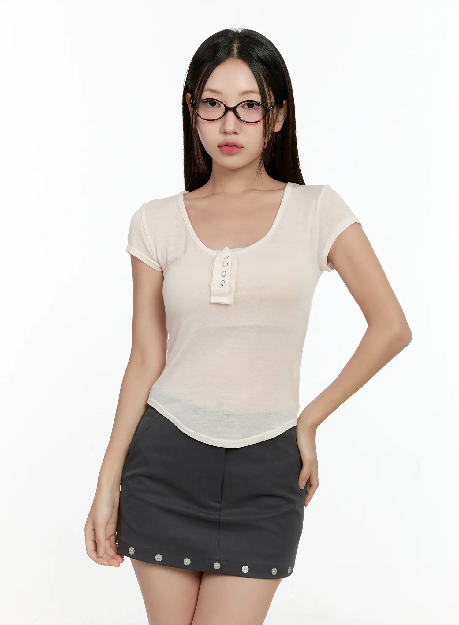 Sheer Short-Sleeve Snap Top CG501 - Image 3