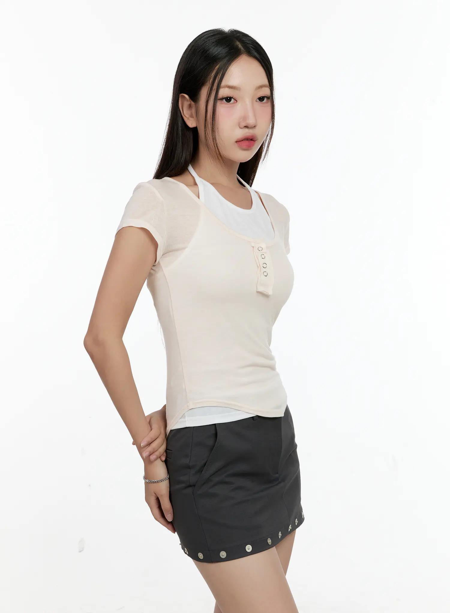 Sheer Short-Sleeve Snap Top CG501 - Image 7