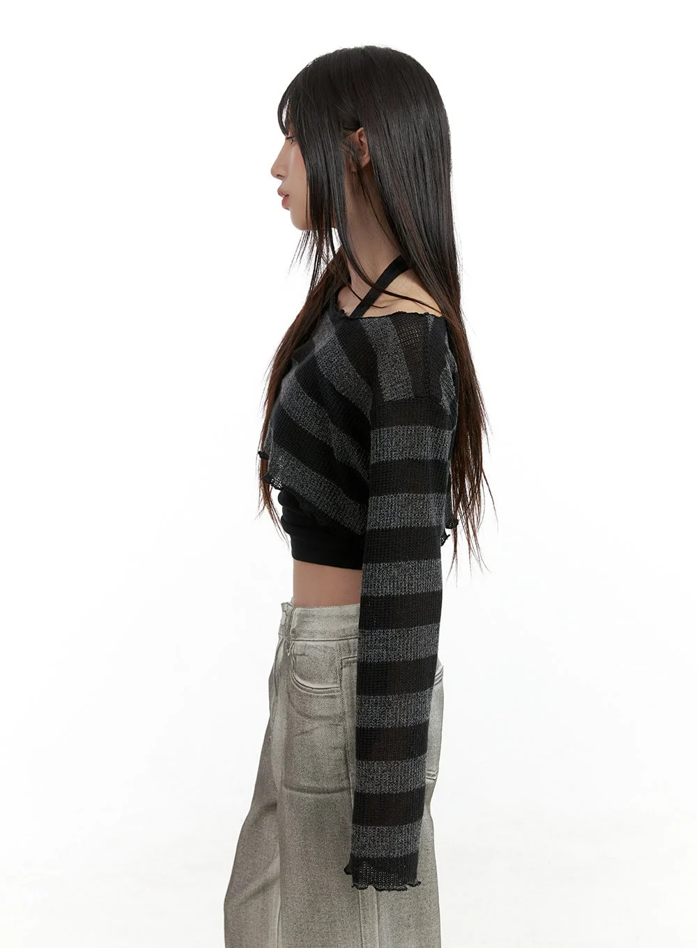 Sheer Striped Crop Sweater CL424 - Image 5