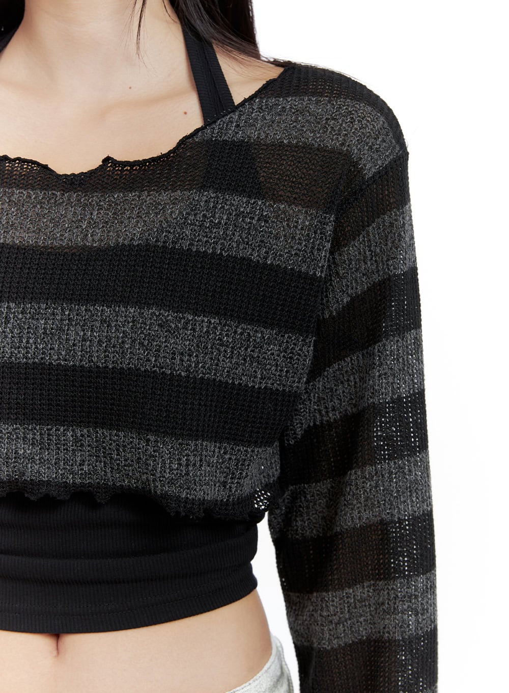 Sheer Striped Crop Sweater CL424 - Image 7