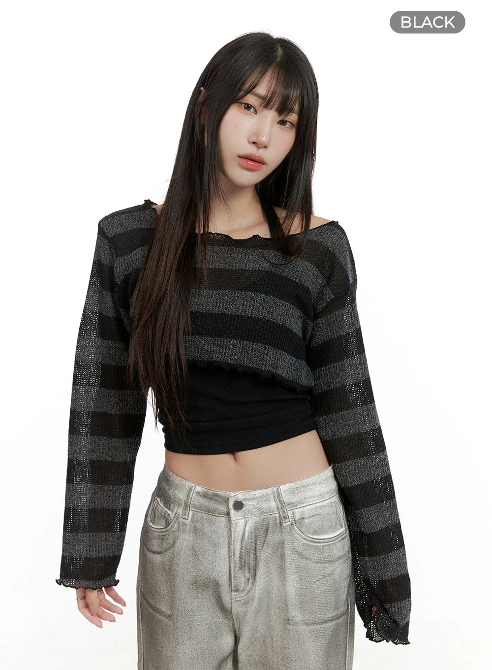 Sheer Striped Crop Sweater CL424 - Image 8