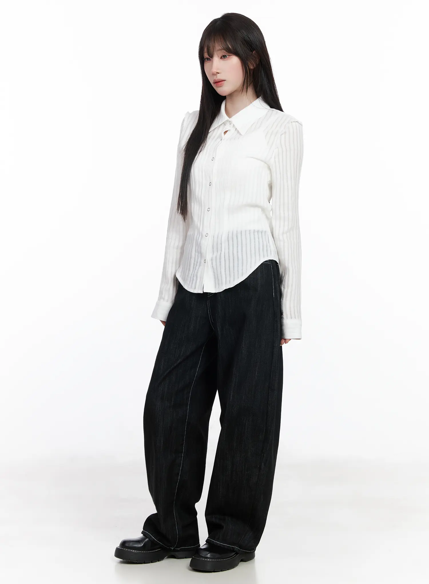 Sheer Striped Long Sleeve Shirt CF523 - Image 3