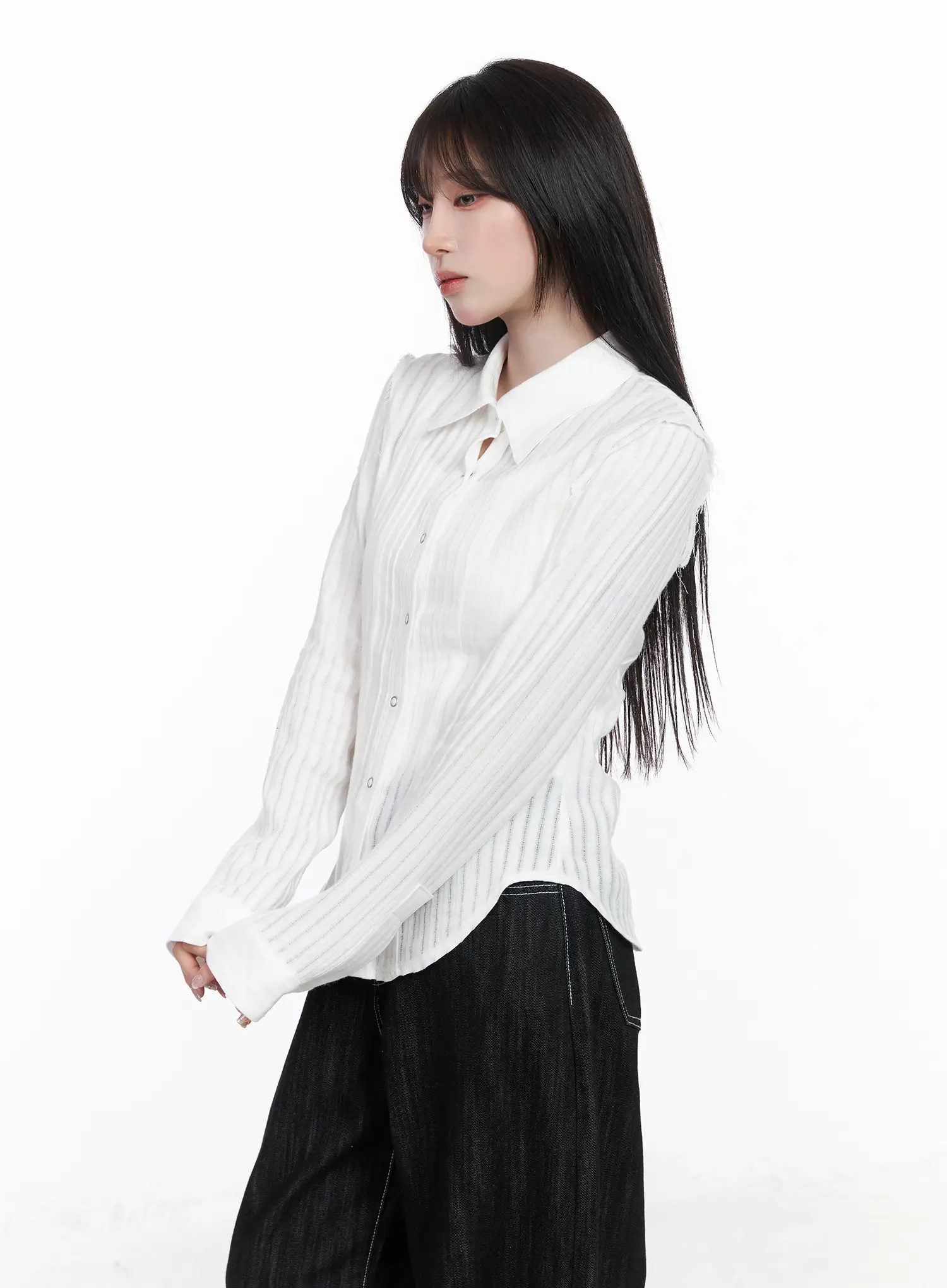 Sheer Striped Long Sleeve Shirt CF523 - Image 6