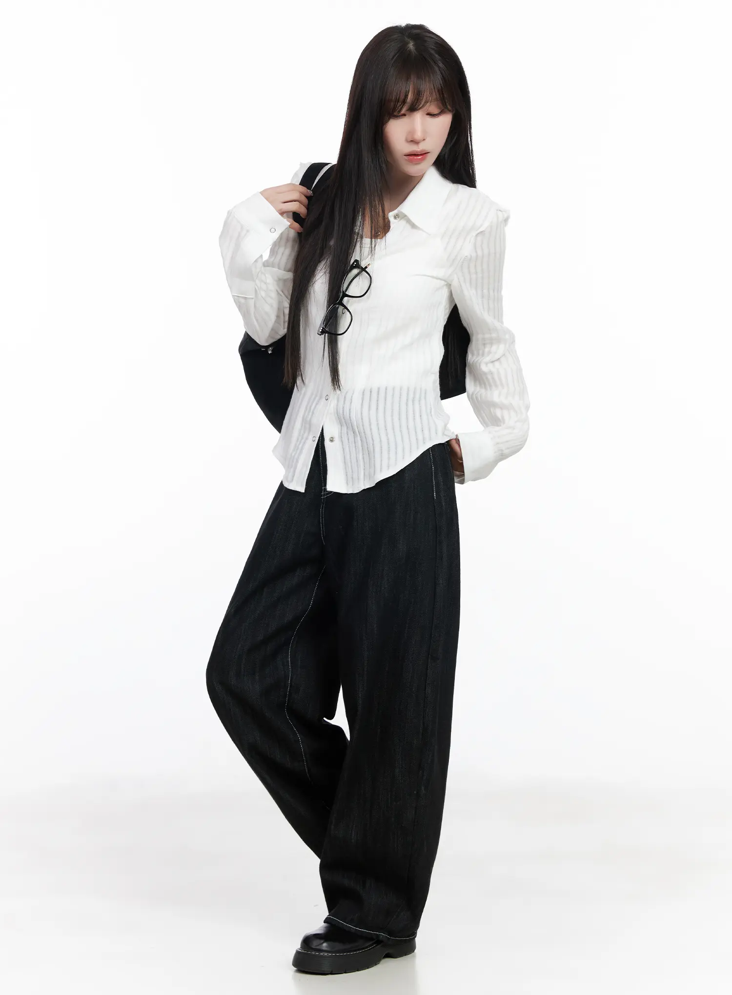 Sheer Striped Long Sleeve Shirt CF523 - Image 7