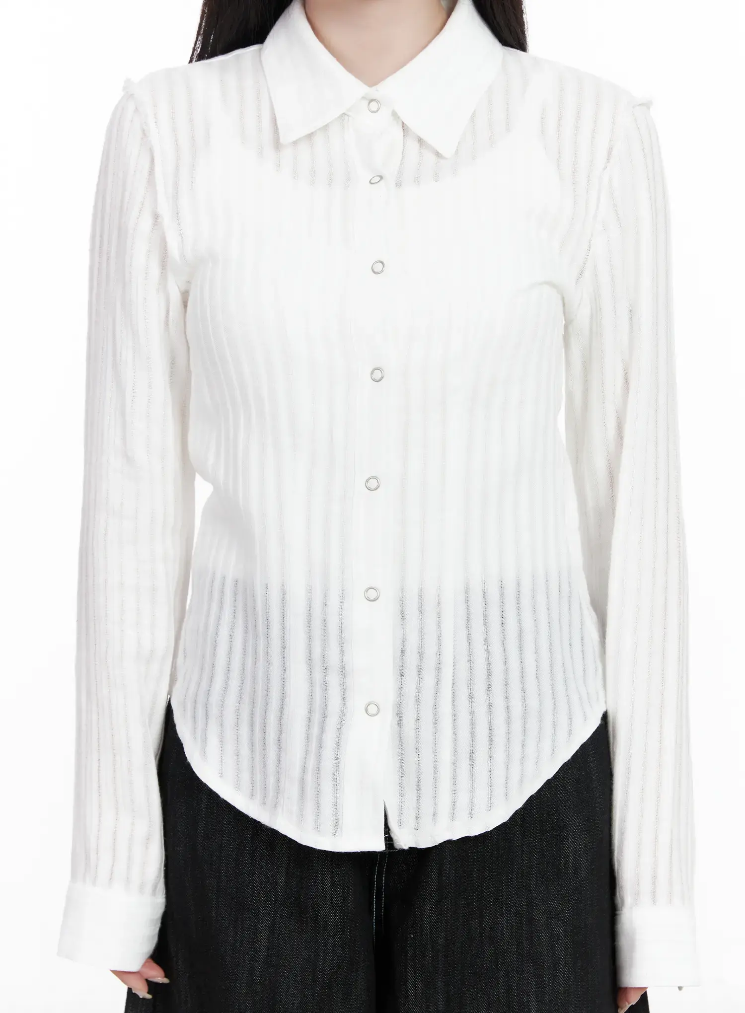 Sheer Striped Long Sleeve Shirt CF523 - Image 8