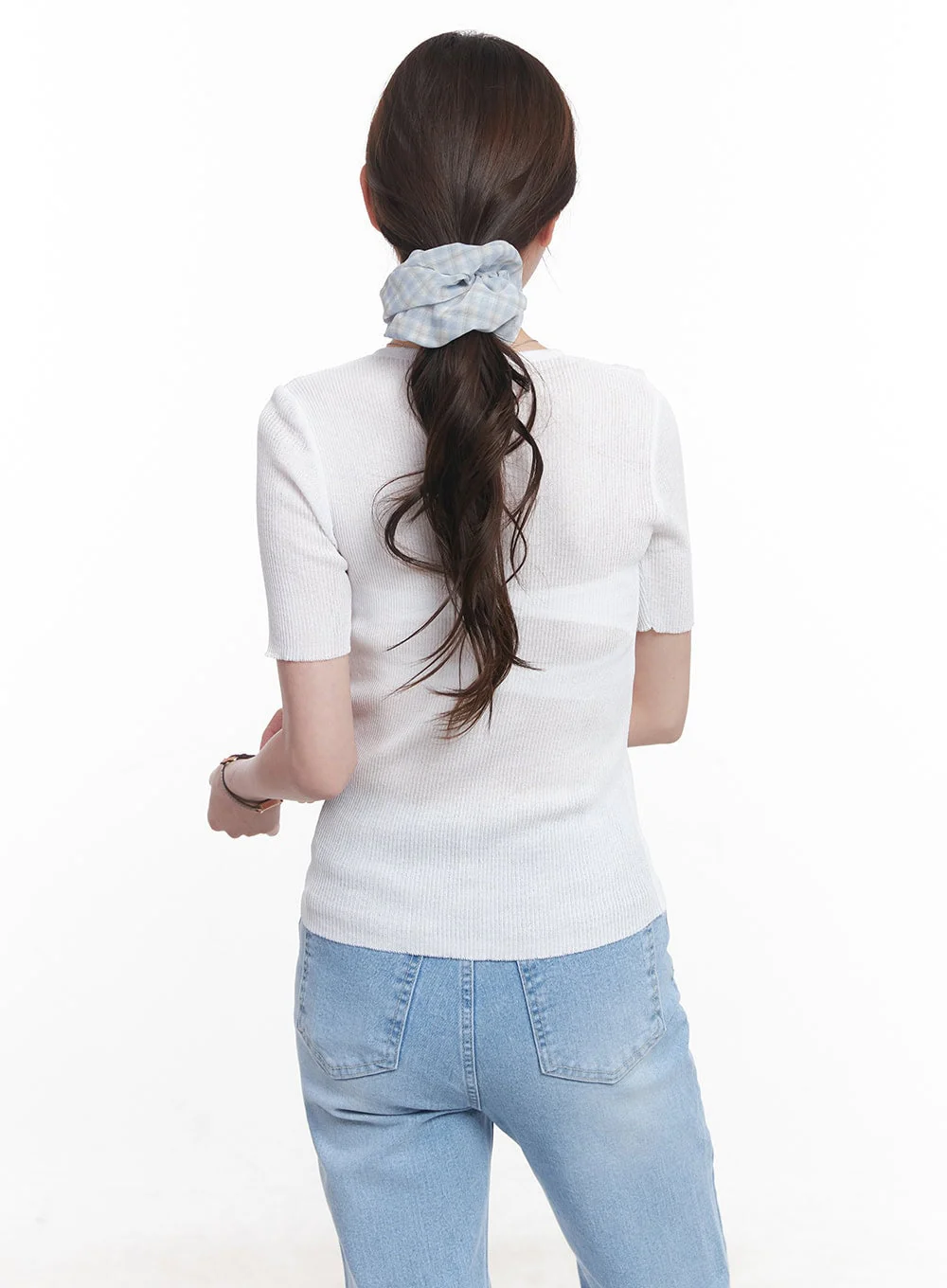 Sheer V-Neck Linen Short Sleeve Sweater CY519 - Image 7