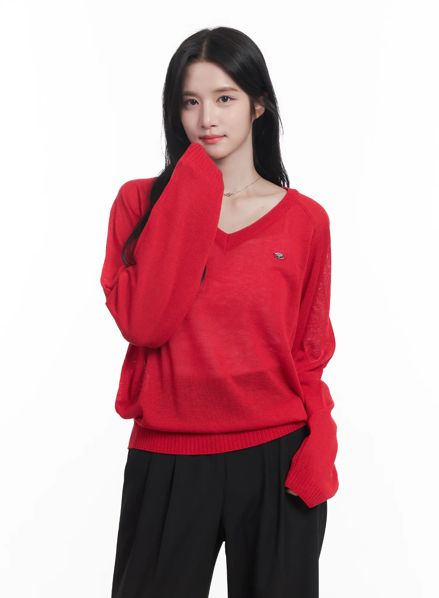 Sheer V-Neck Sweater CU523 - Image 12