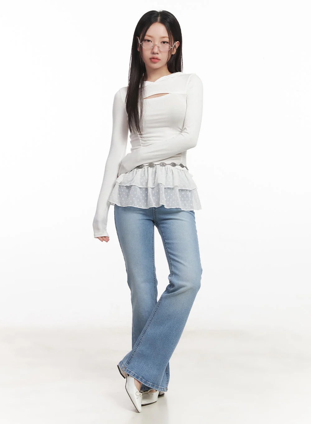 Shirred Cut-Out Crop Hoodie Top CA521 - Image 2