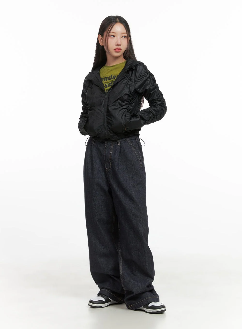 Shirred Hooded Nylon Crop Jacket CO402 - Image 2