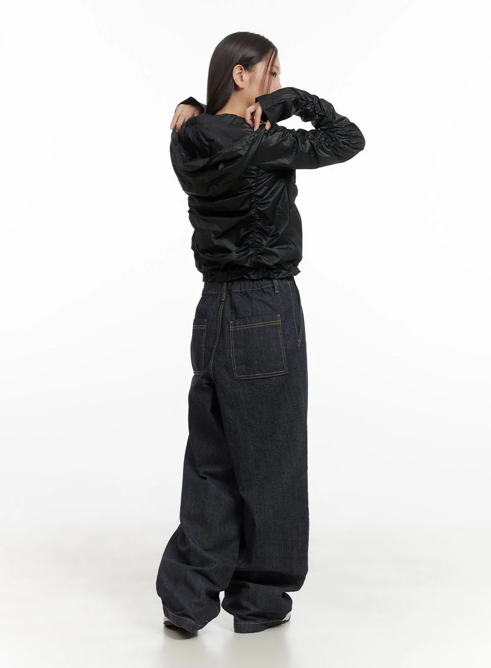 Shirred Hooded Nylon Crop Jacket CO402 - Image 4