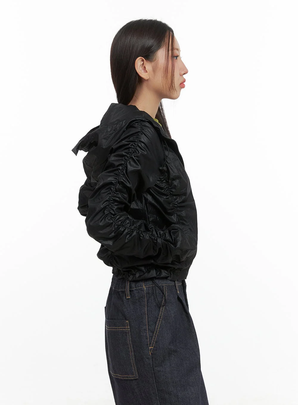 Shirred Hooded Nylon Crop Jacket CO402 - Image 6