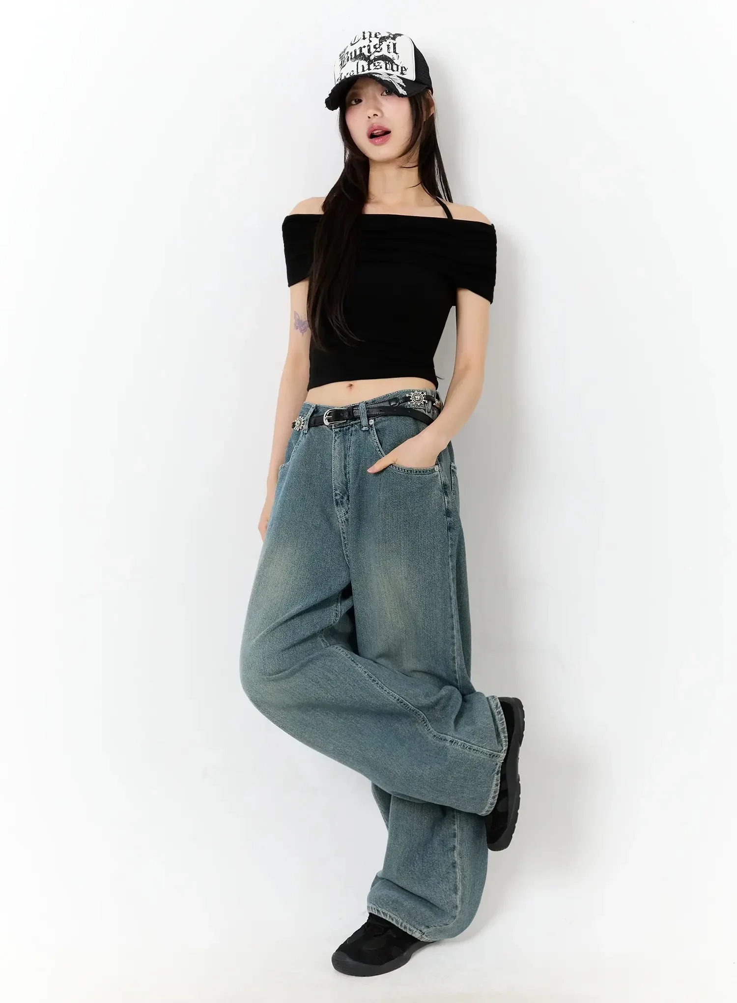 Shirred Off-Shoulder Short-Sleeve Tee IU525 - Image 3