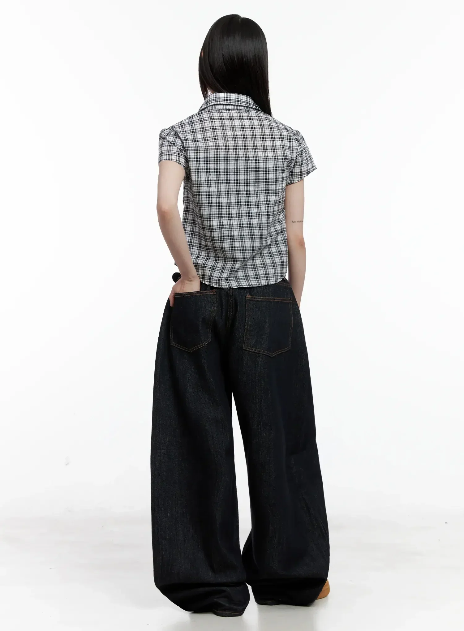 Shirred Plaid Button-up Blouse IL531 - Image 15