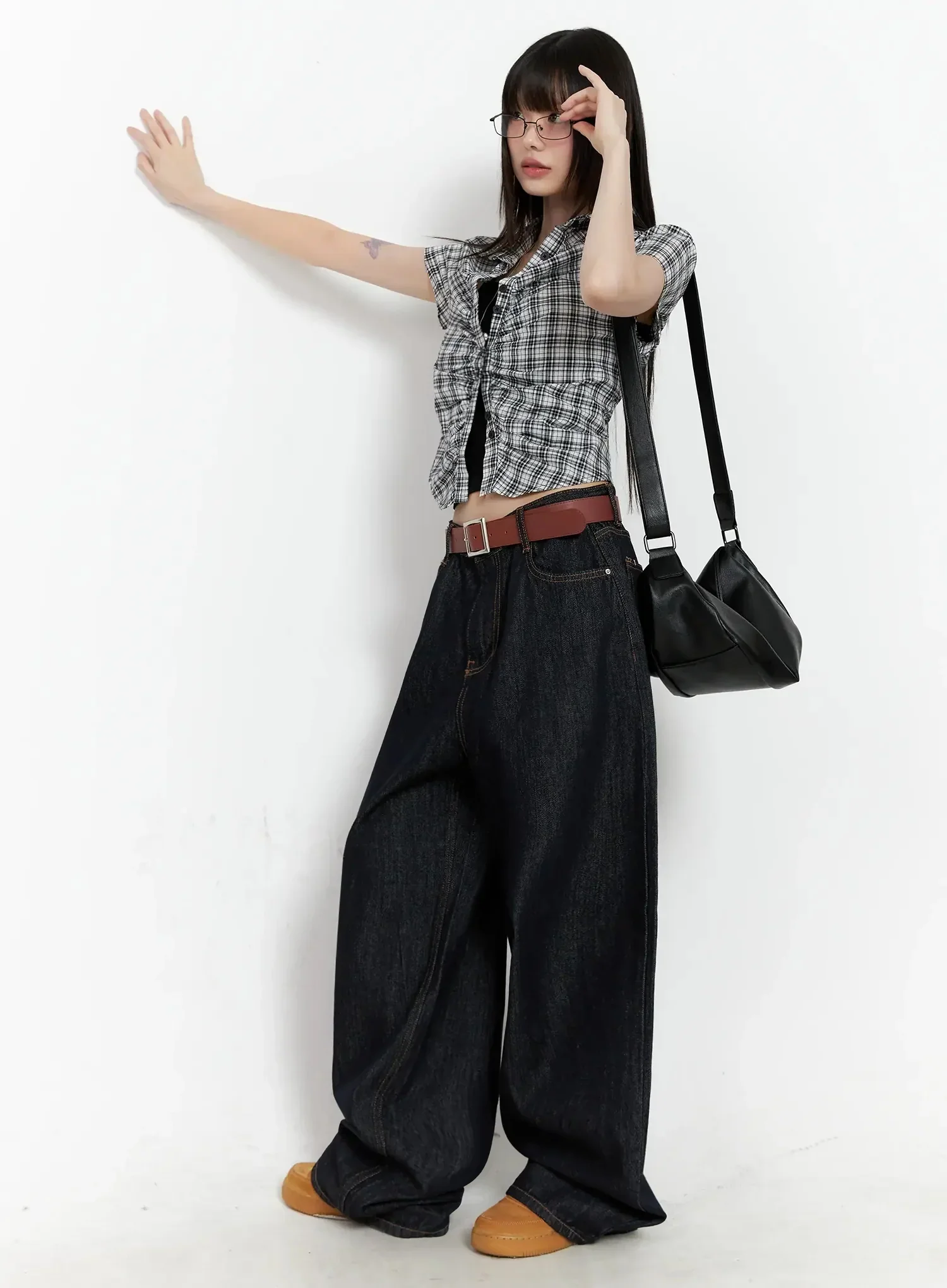 Shirred Plaid Button-up Blouse IL531 - Image 17