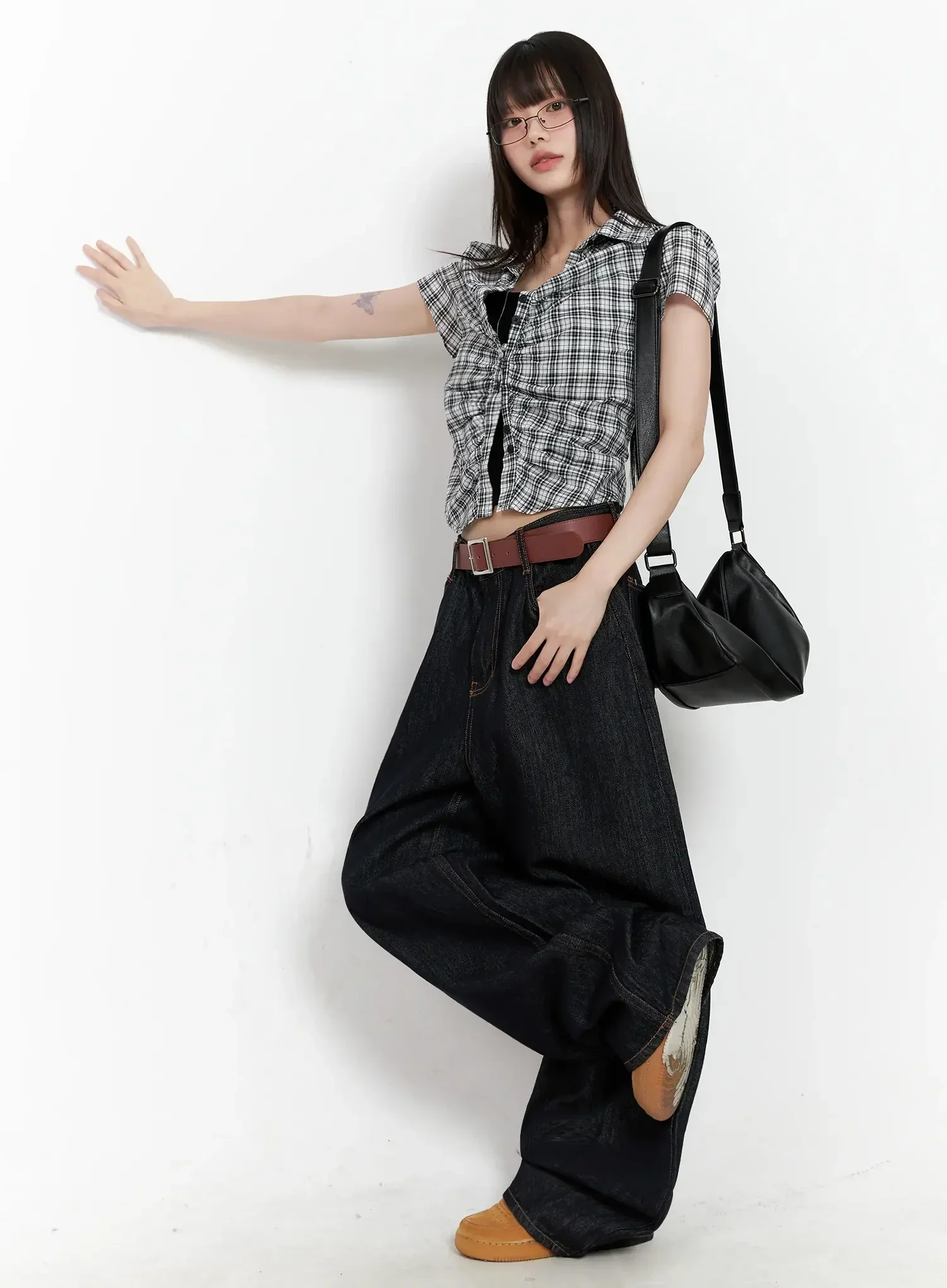 Shirred Plaid Button-up Blouse IL531 - Image 2