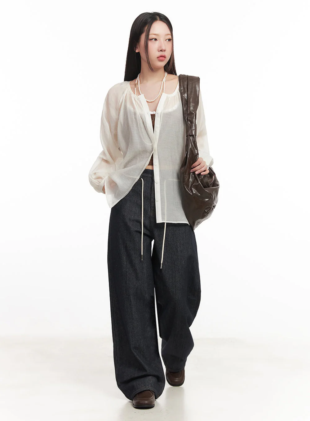 Shirred Sheer Buttoned Blouse IM528 - Image 12