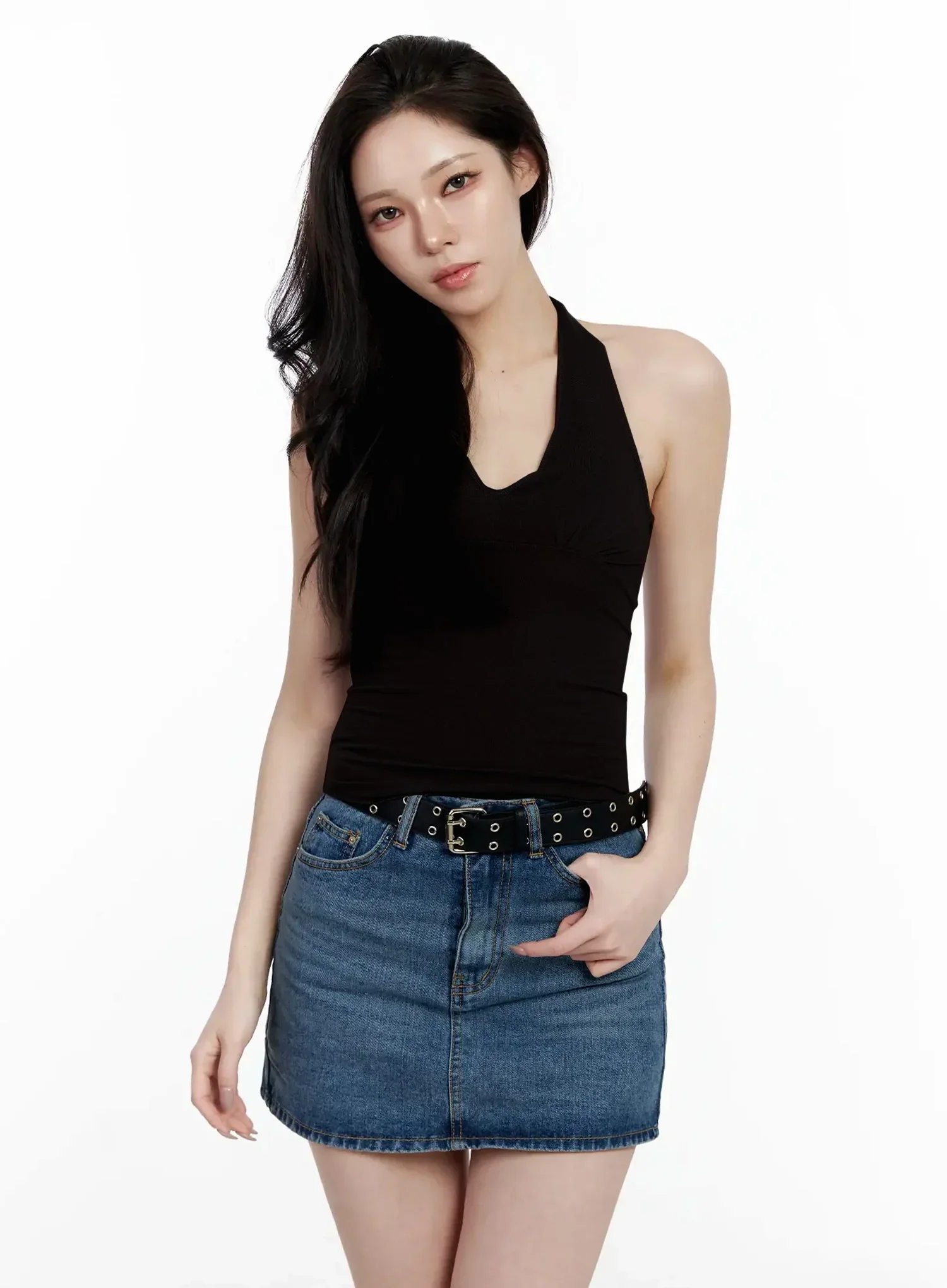 Shirred Sleeveless Halter Neck Tank Top IJ528 - Image 16