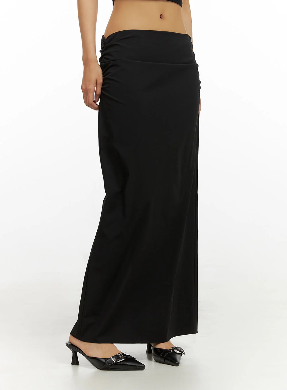 Shirred Solid Maxi Skirt IU412 - Image 2