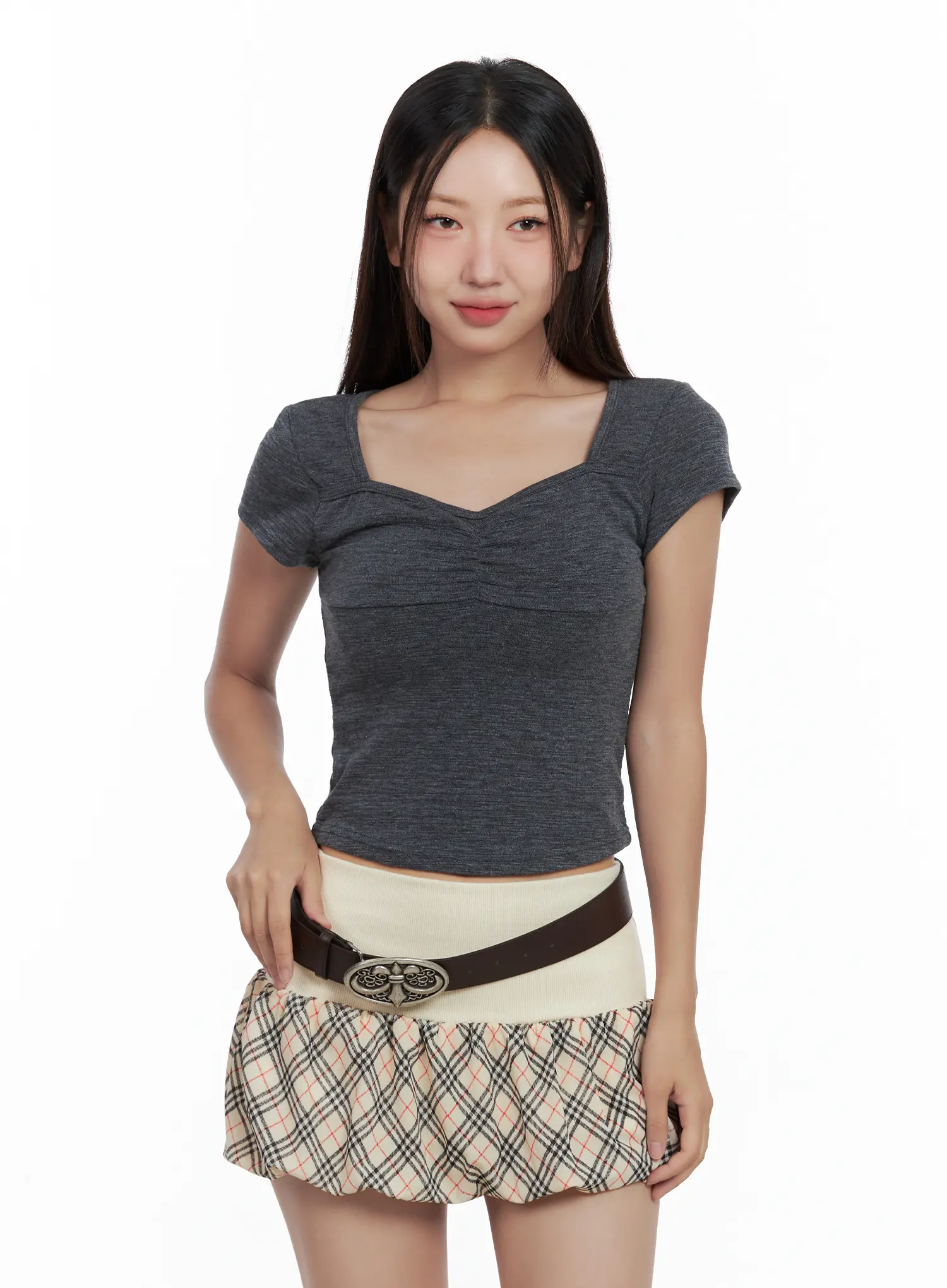 Shirred Sweetheart-Neck Crop Tee CL509 - Image 11