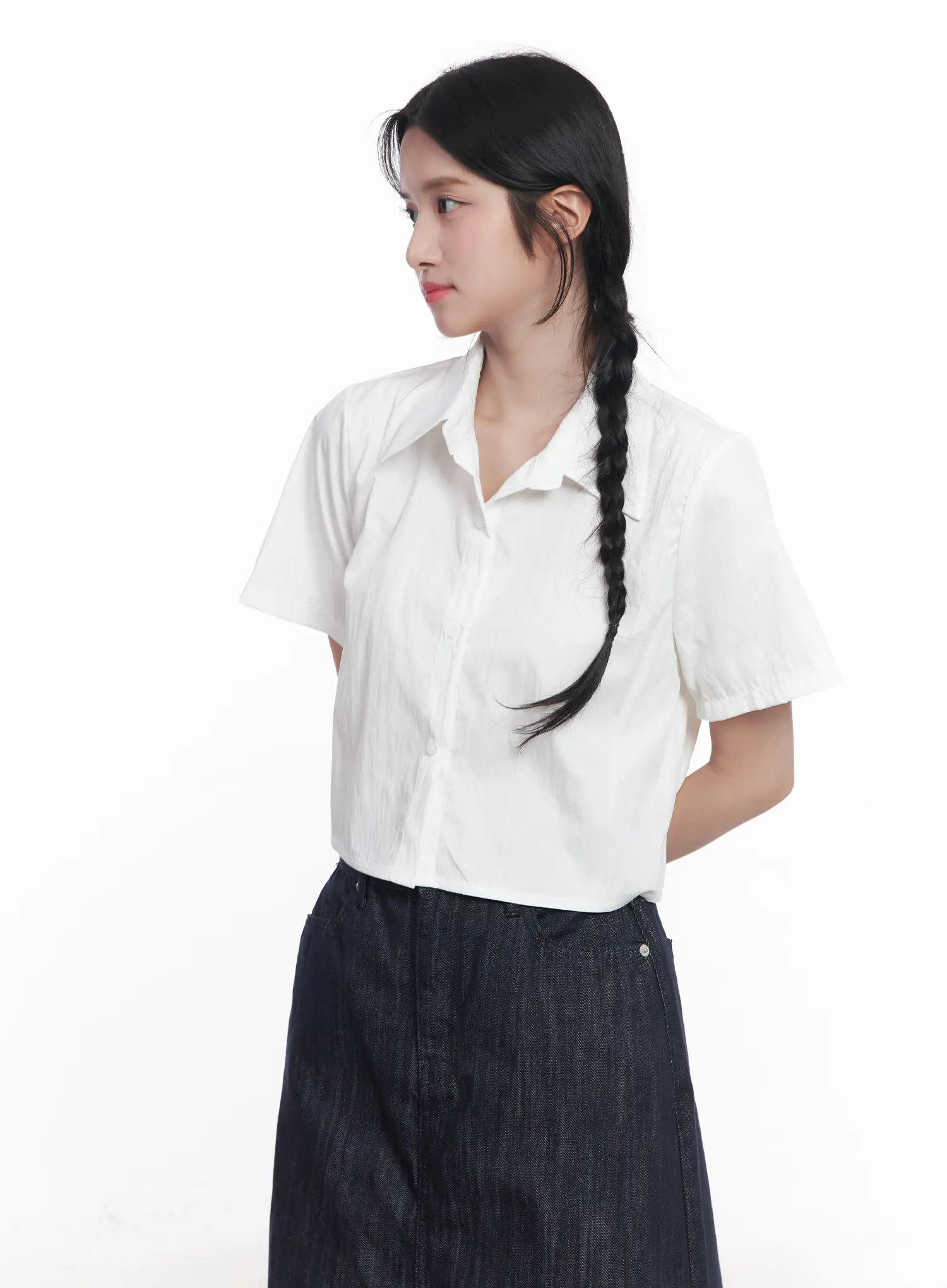 Short-Sleeve Cropped Collared Shirt CU525 - Image 5