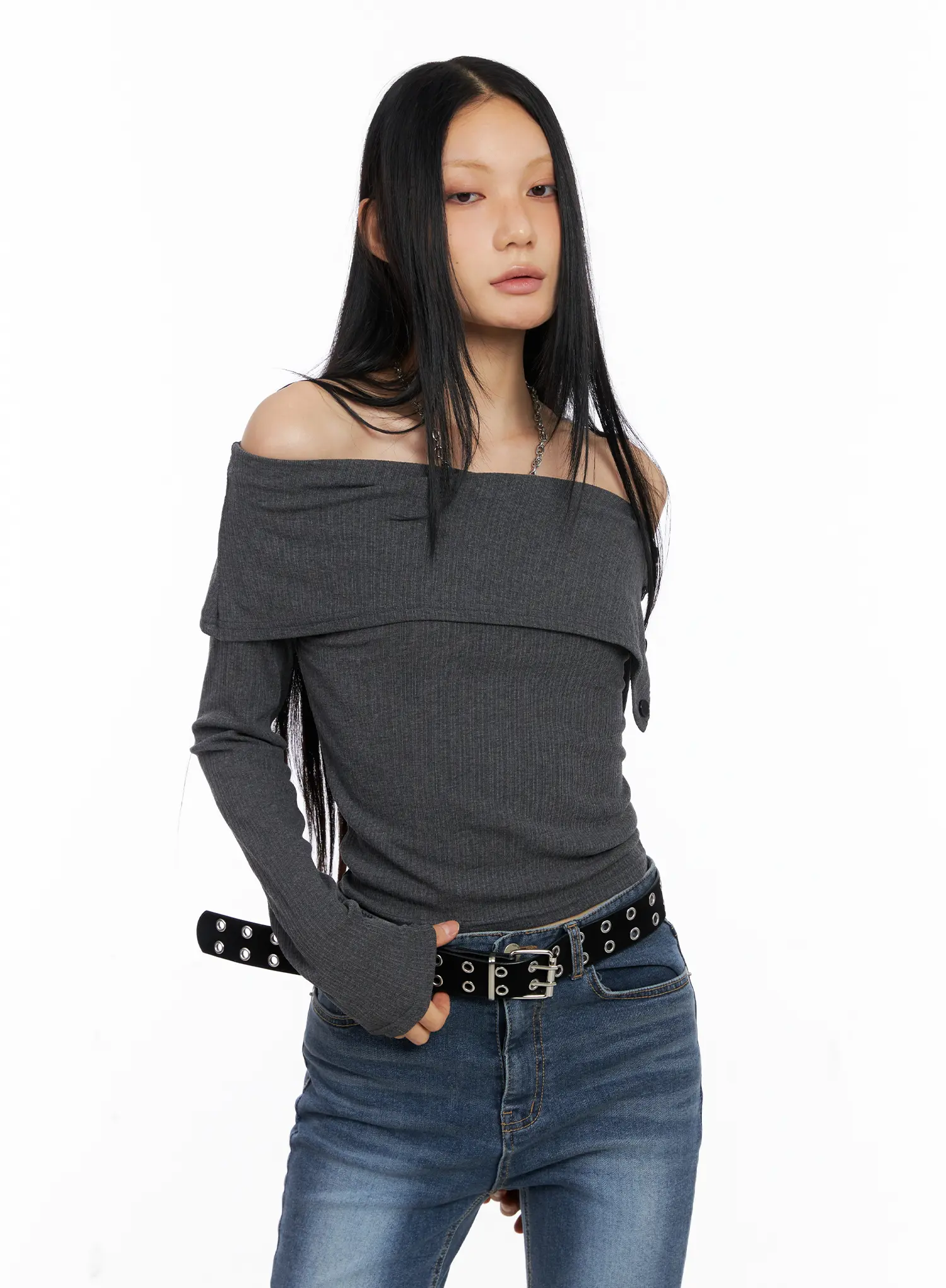 Side-Button Off-Shoulder Long Sleeve CS509 - Image 10