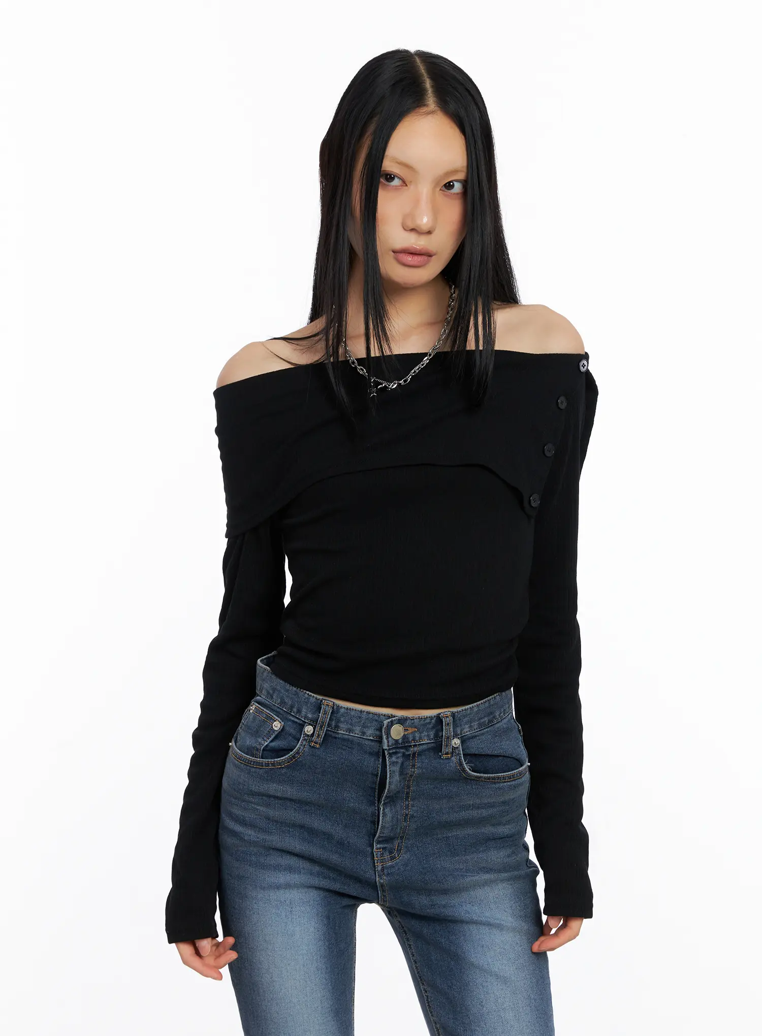Side-Button Off-Shoulder Long Sleeve CS509 - Image 6