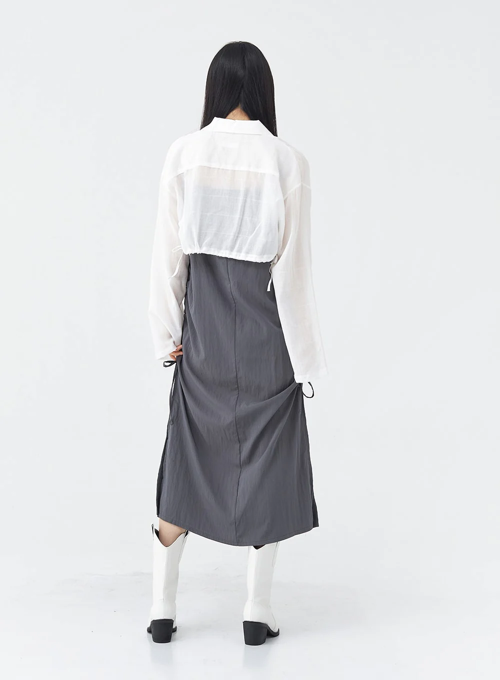 Side Shirring Sleeveless Strap Maxi Dress OG12 - Image 14