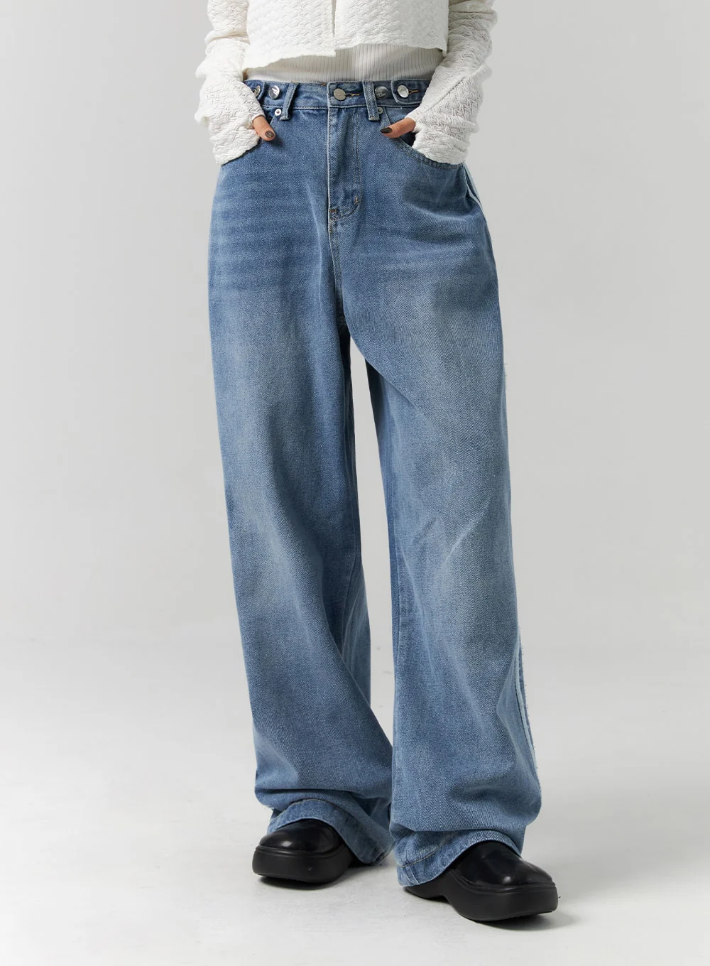Side Stripes Wide Leg Jeans CS314 - Image 9