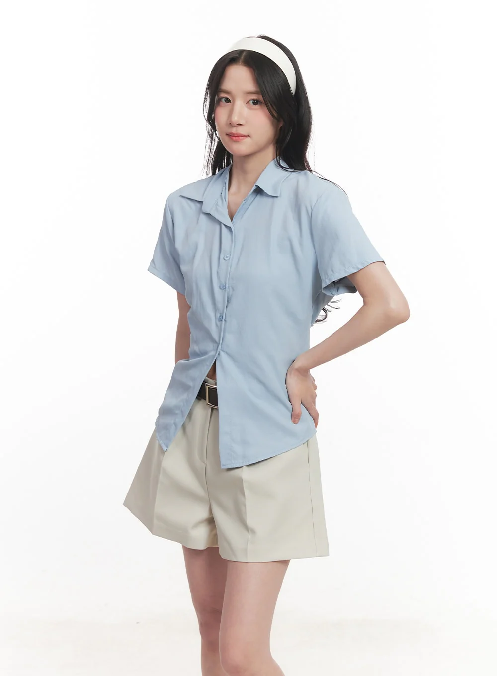 Slim-Fit Buttoned Half-Sleeve Shirt CA510 - Image 12