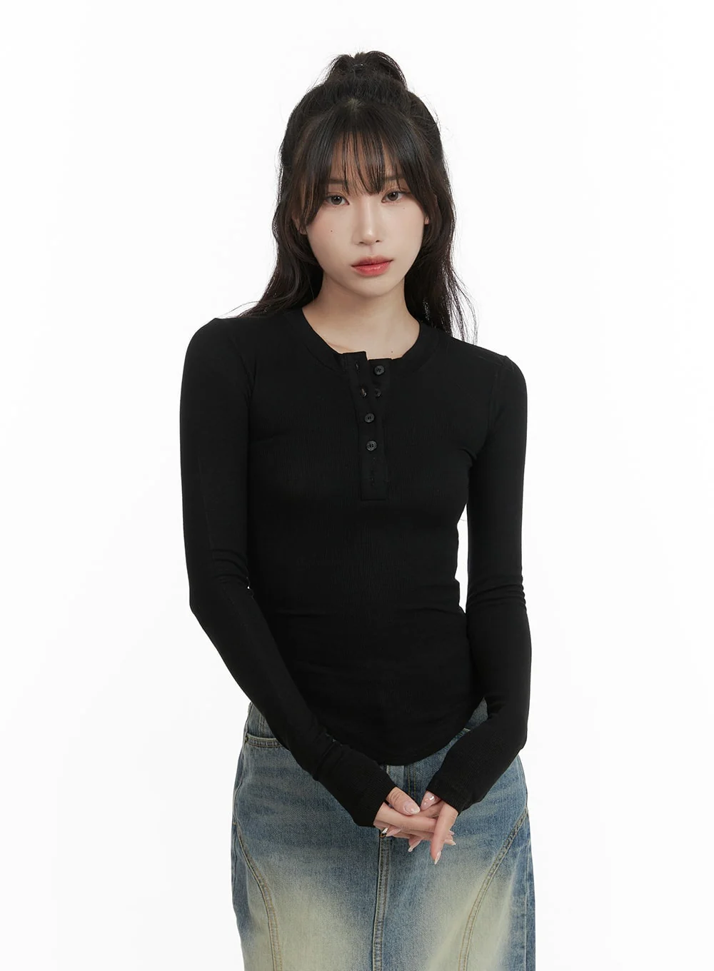 Slim Fit Buttoned Long Sleeve Top CA403 - Image 3