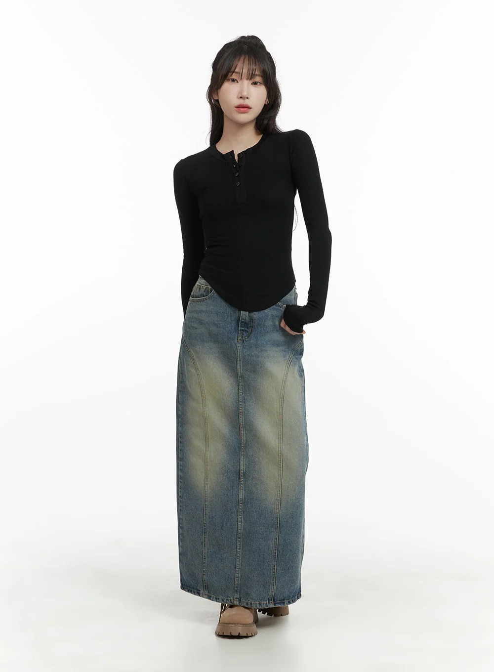 Slim Fit Buttoned Long Sleeve Top CA403 - Image 4