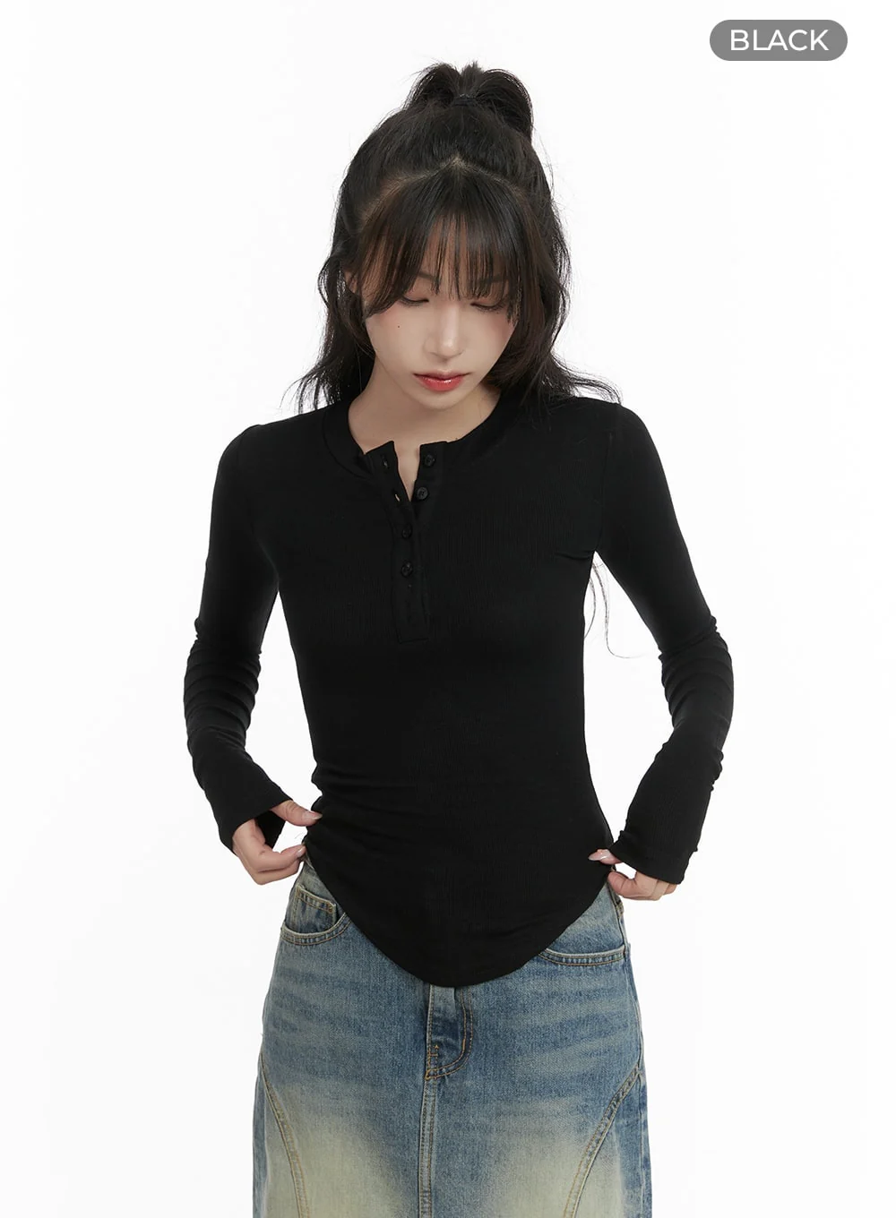 Slim Fit Buttoned Long Sleeve Top CA403 - Image 7