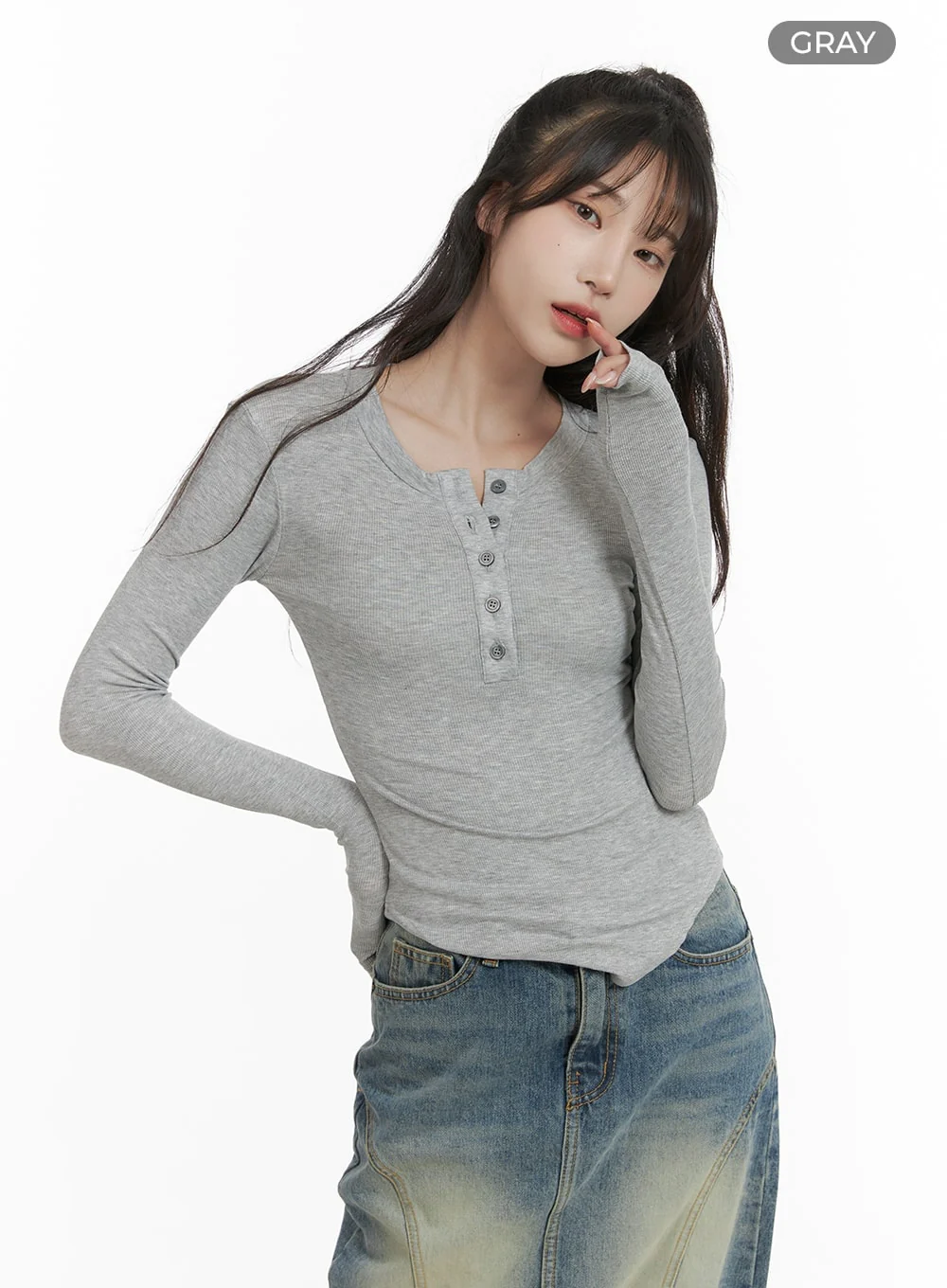 Slim Fit Buttoned Long Sleeve Top CA403 - Image 8