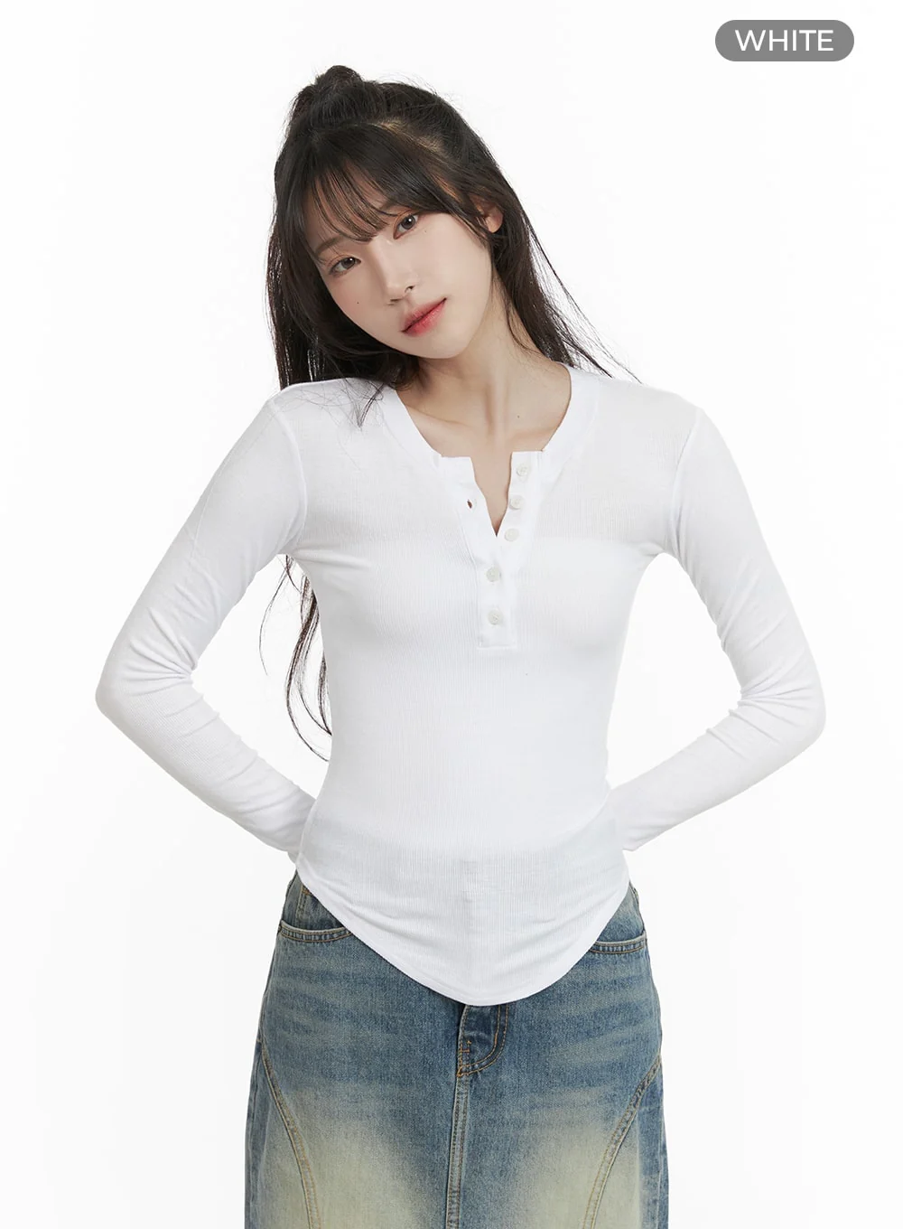 Slim Fit Buttoned Long Sleeve Top CA403 - Image 9