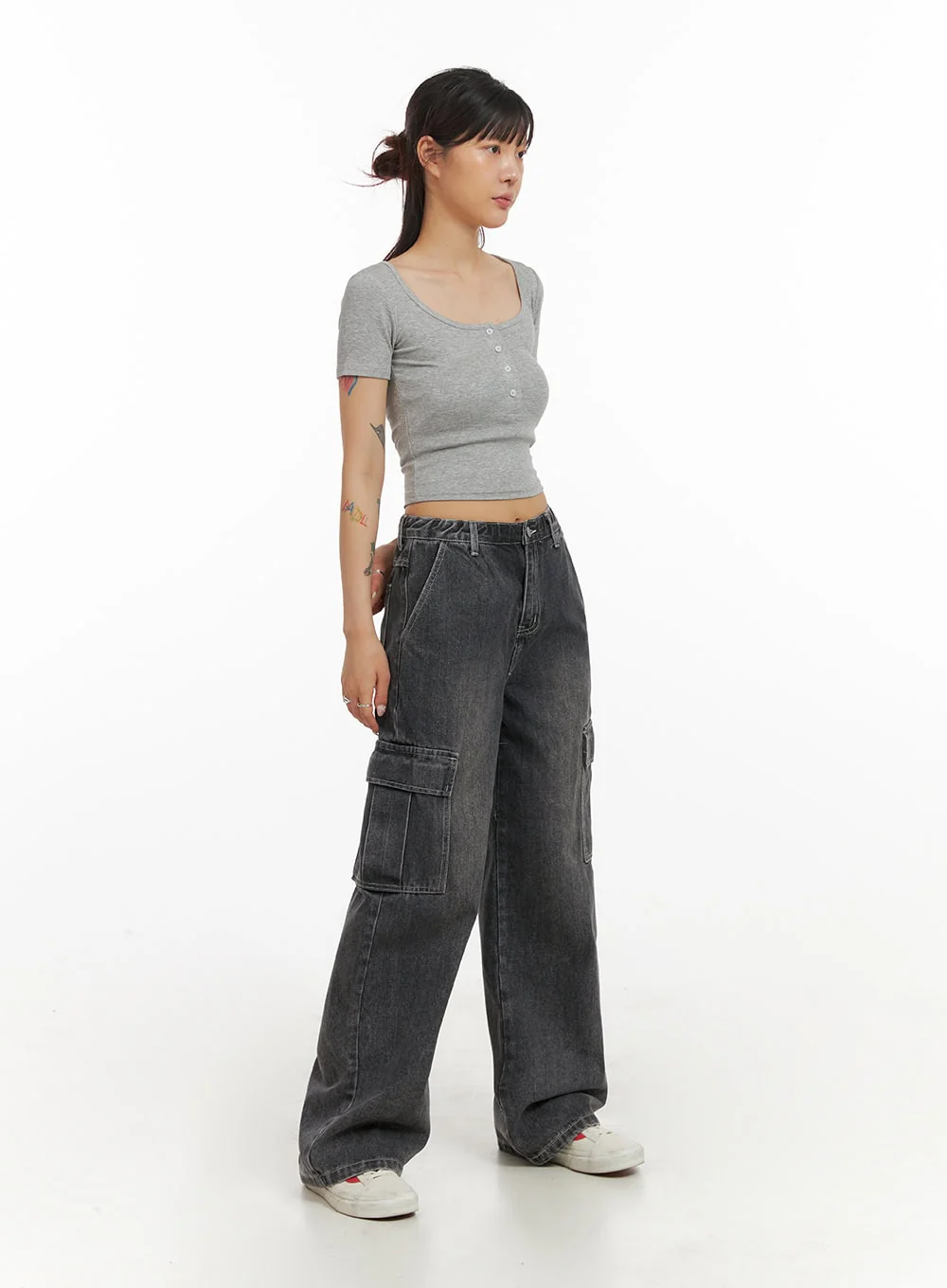 Slim Fit Buttoned U-Neck Crop Top IY410 - Image 6