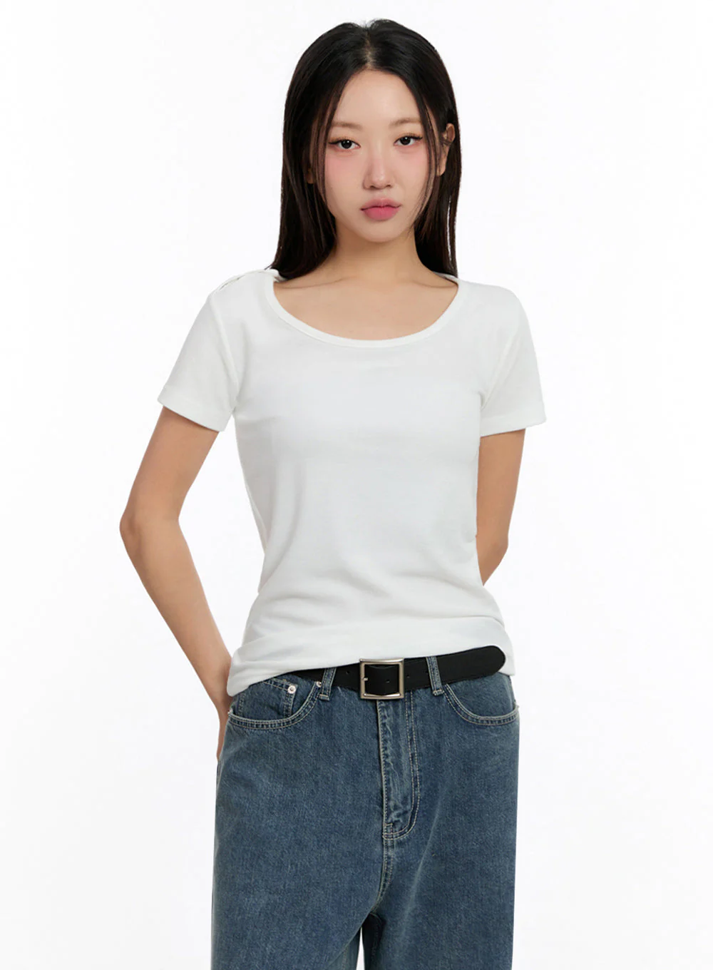 Slim-Fit Buttoned U Neck Top IU509 - Image 13