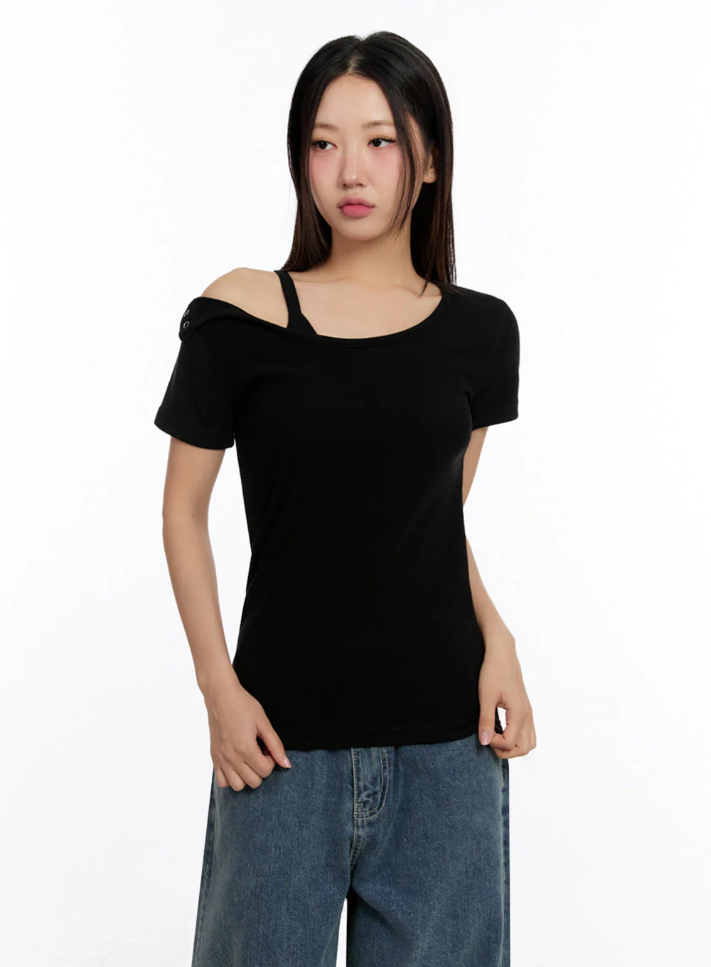Slim-Fit Buttoned U Neck Top IU509 - Image 17