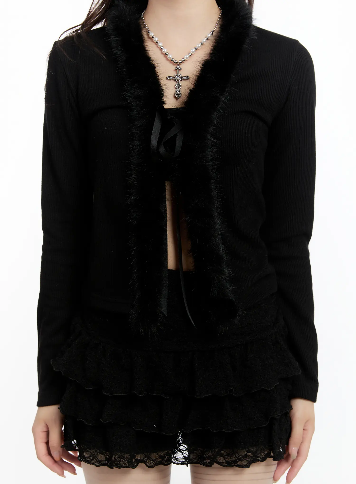 Slim Fit Faux Fur Cardigan CN524 - Image 4