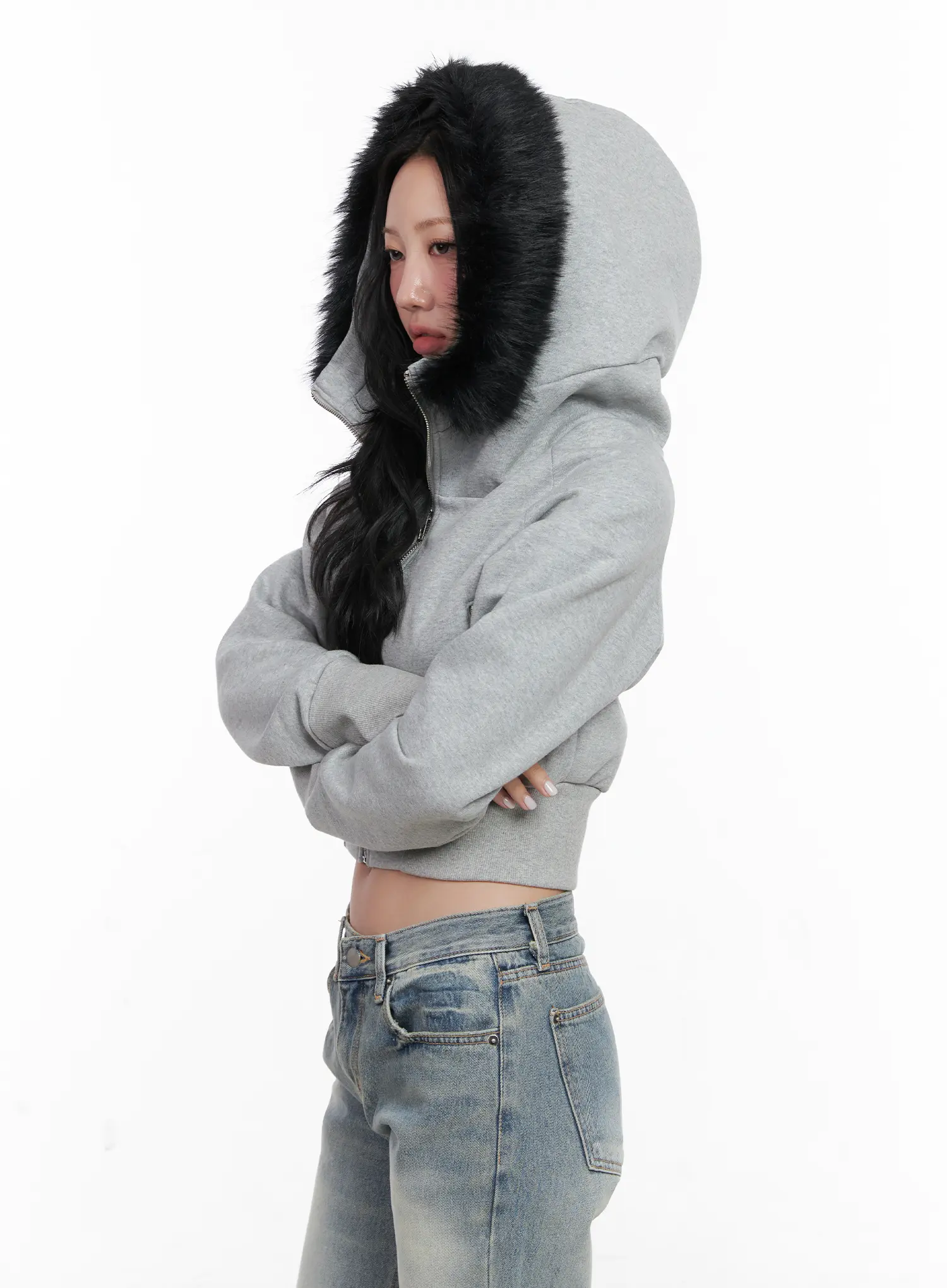 Slim Fit Fleece Fur Hoodie CN514 - Image 6