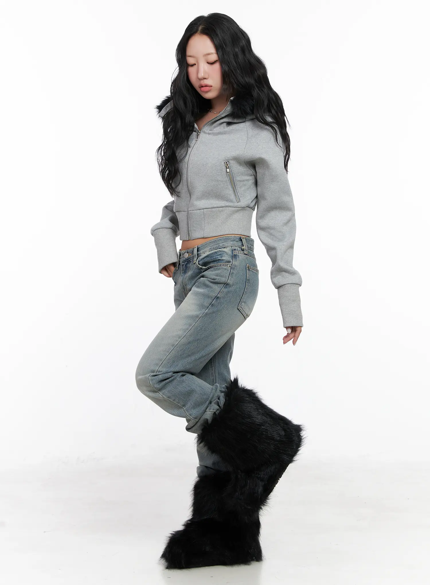 Slim Fit Fleece Fur Hoodie CN514 - Image 7