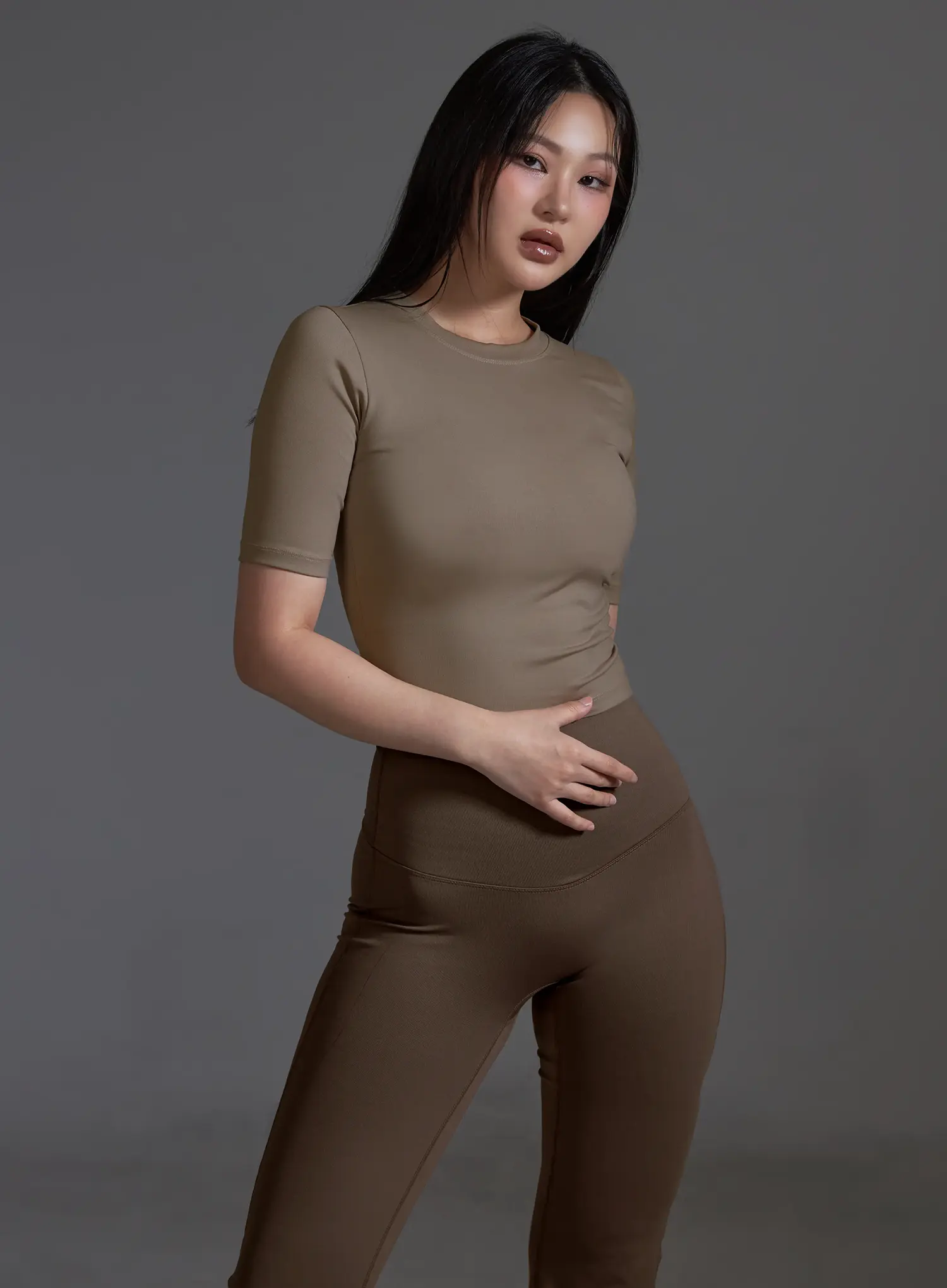 Slim Fit Half Sleeve Top (Beige) IO517 - Image 2
