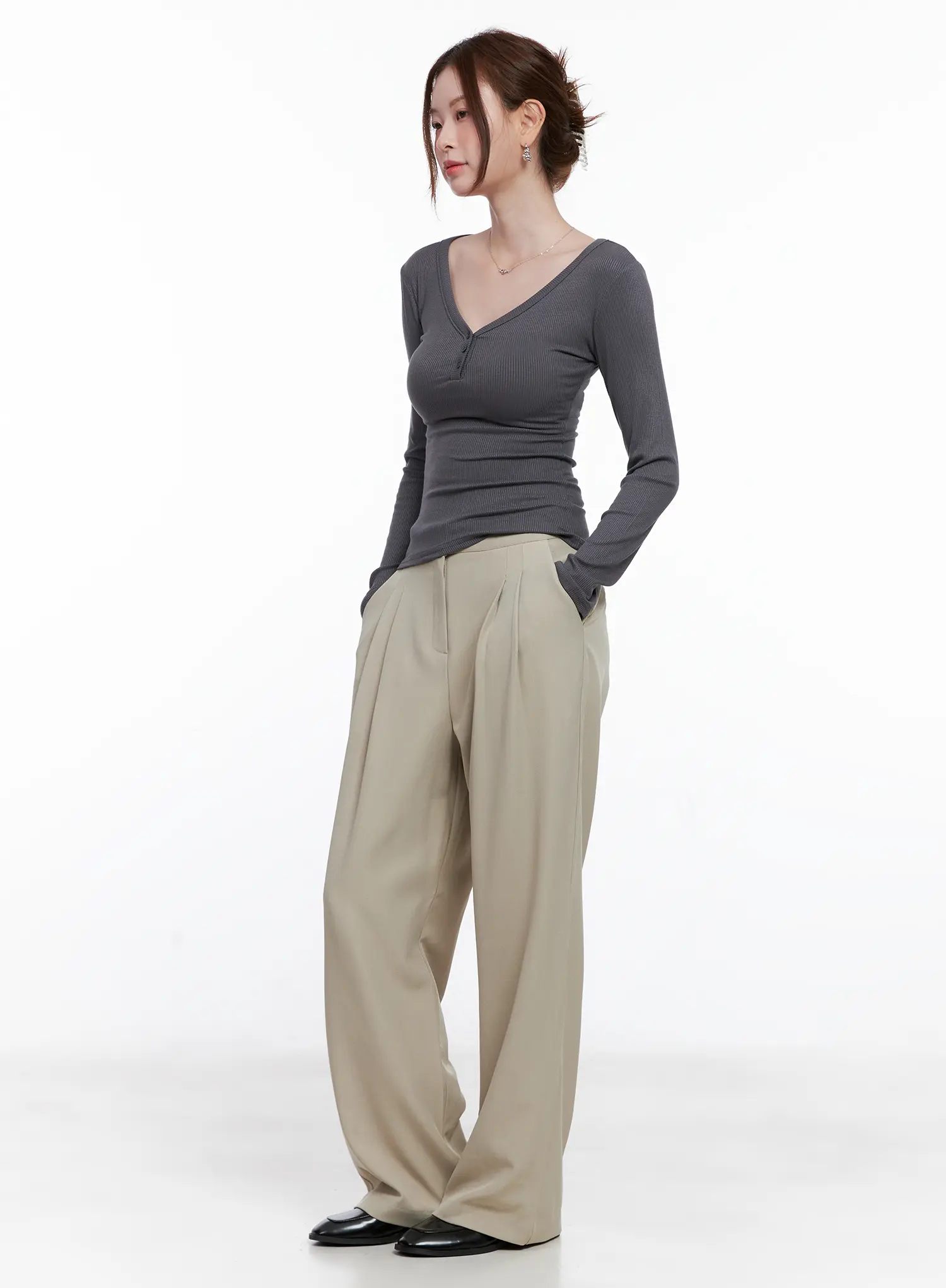 Slim-Fit Henley Neck Long Sleeve Top CG521 - Image 6