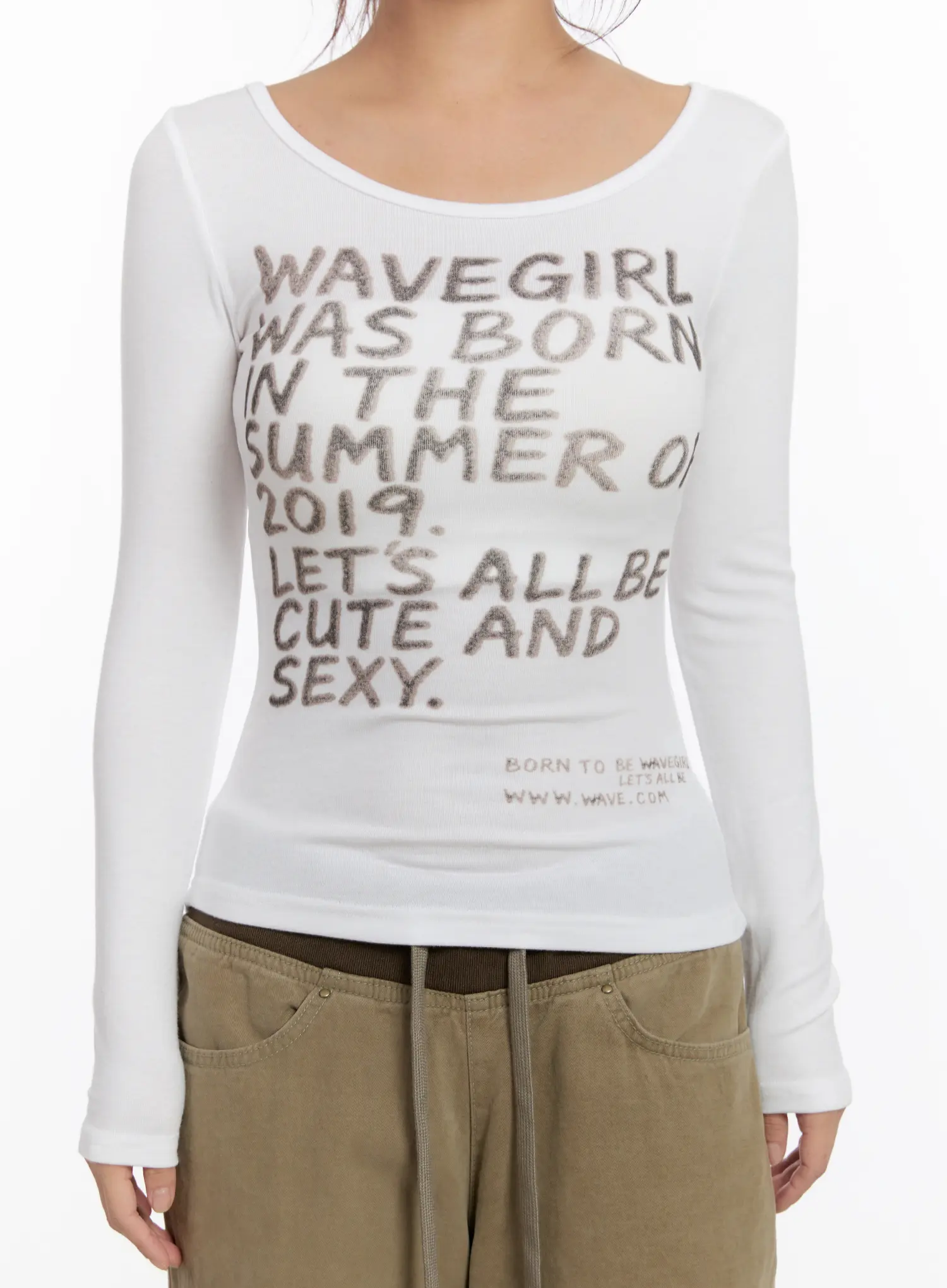 Slim Fit Lettering Long Sleeve Top CN527 - Image 3