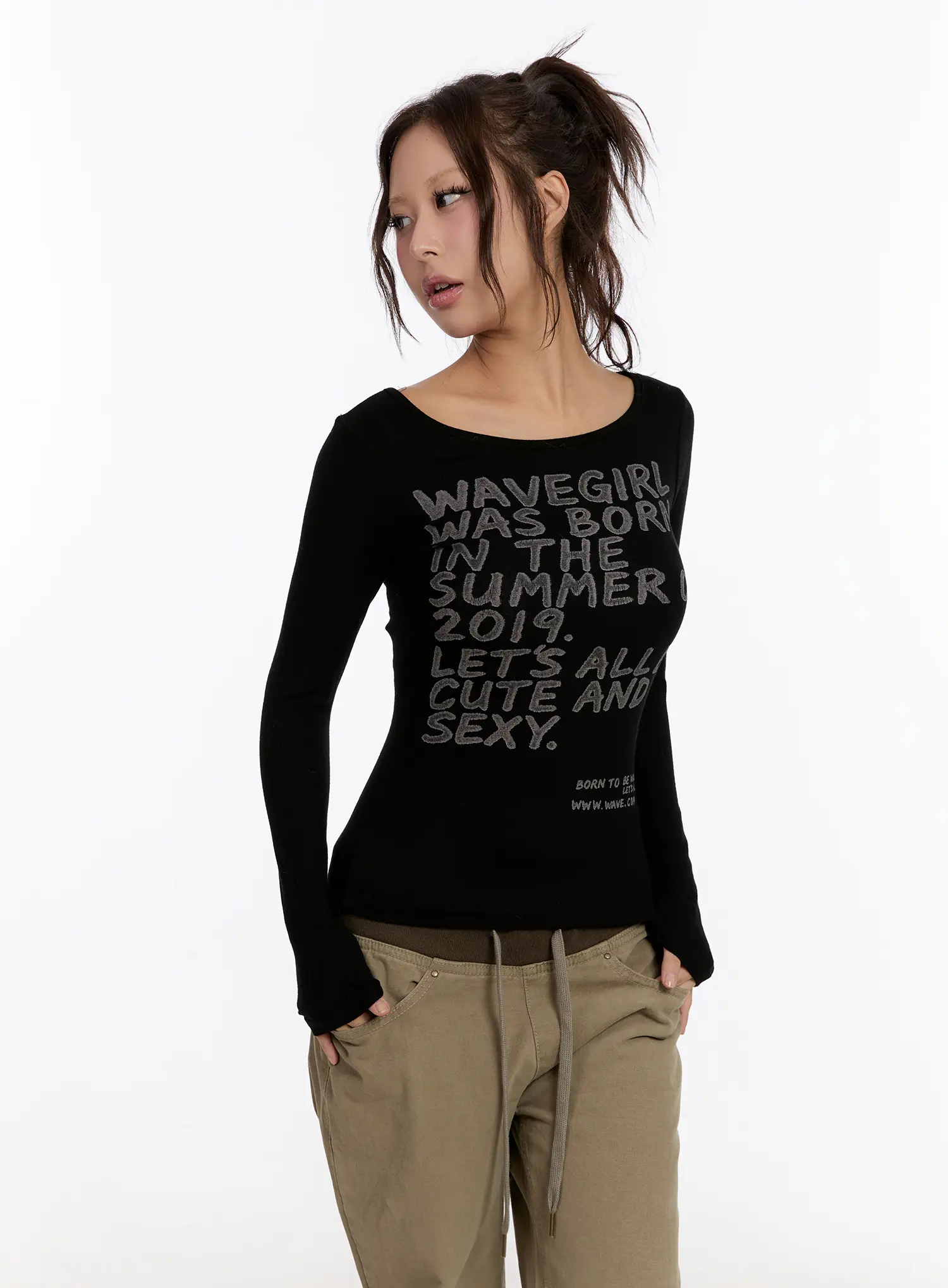 Slim Fit Lettering Long Sleeve Top CN527 - Image 7