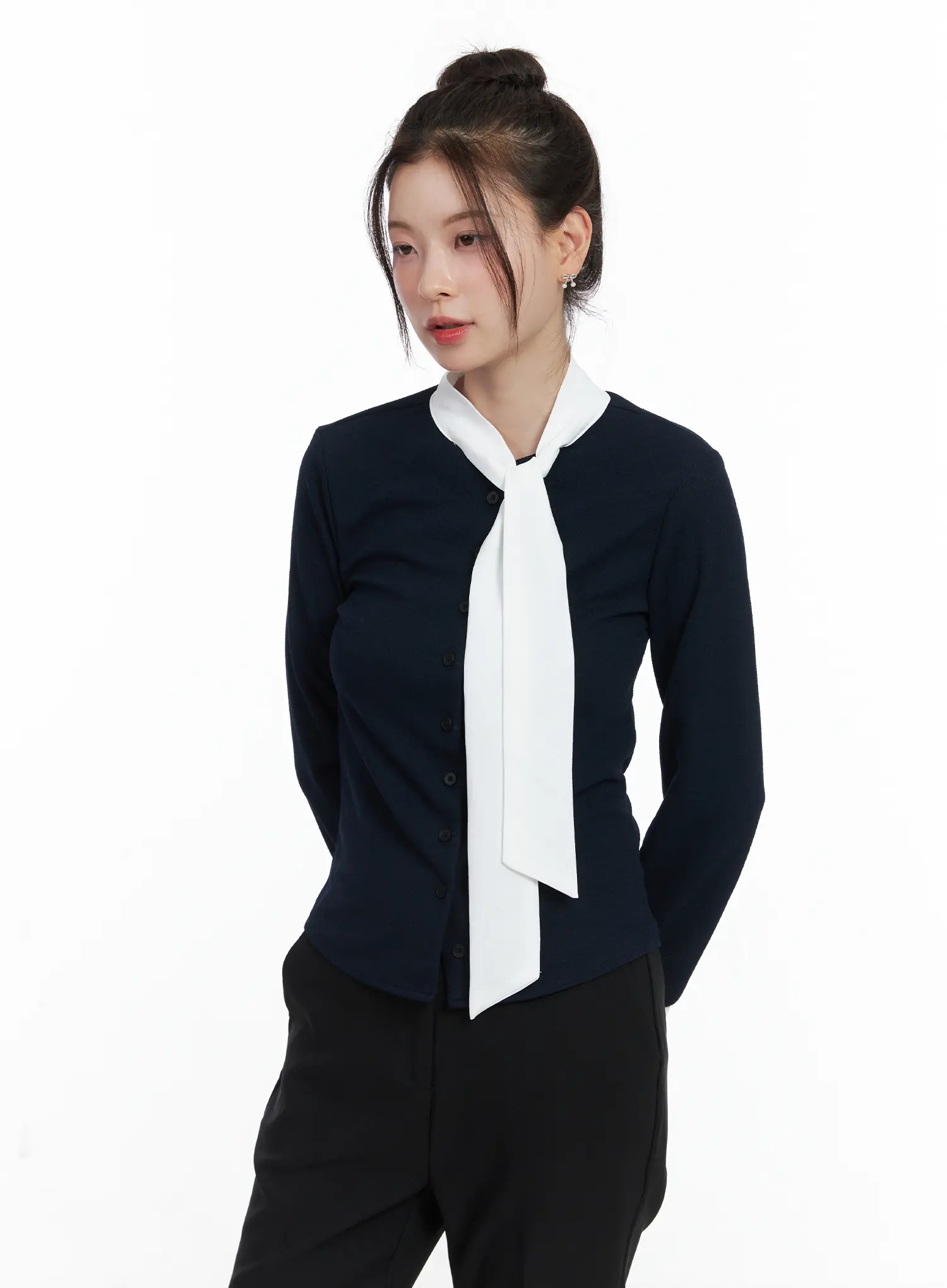 Slim-Fit Long Sleeve Scarf Blouse CN519 - Image 10