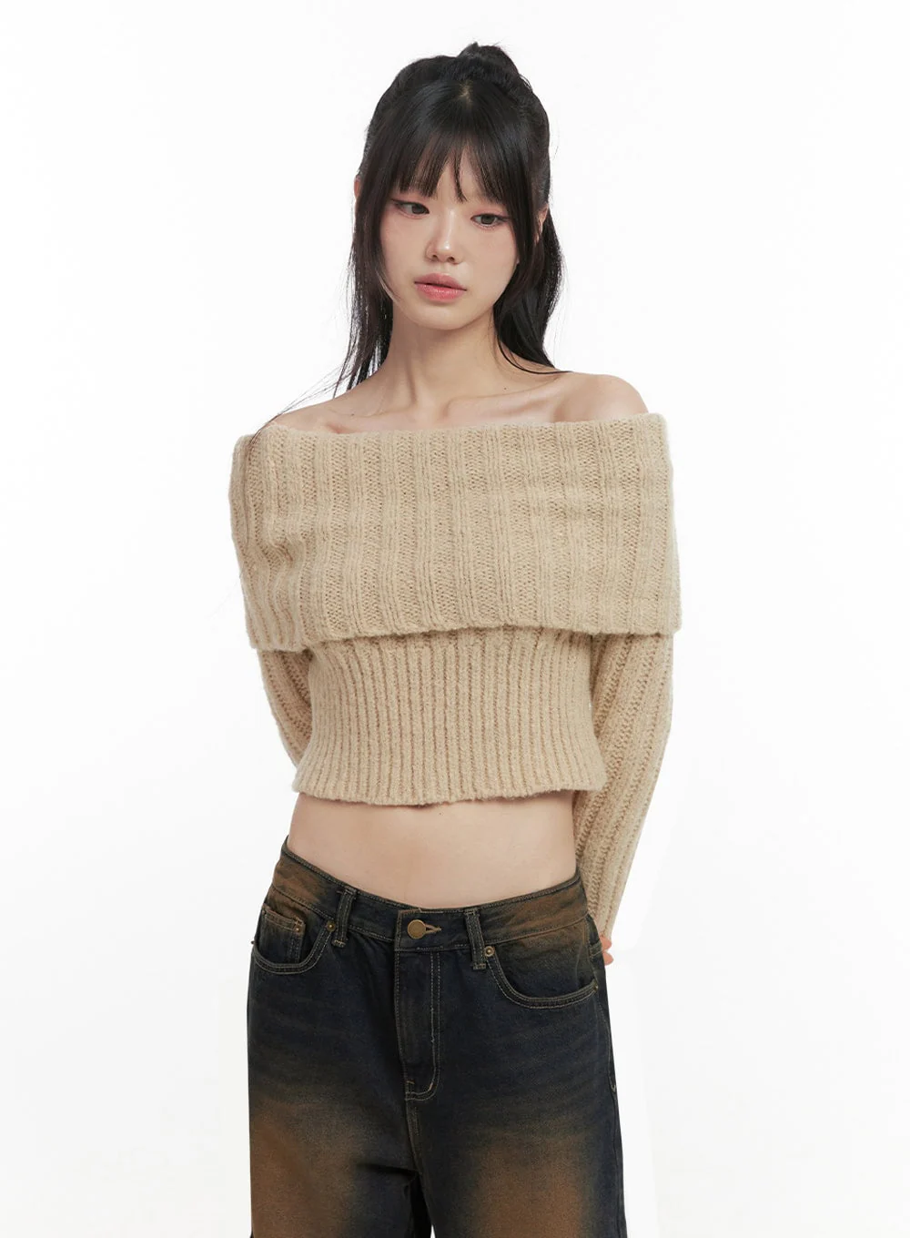 Slim-Fit Off-Shoulder Sweater ID402 - Image 2