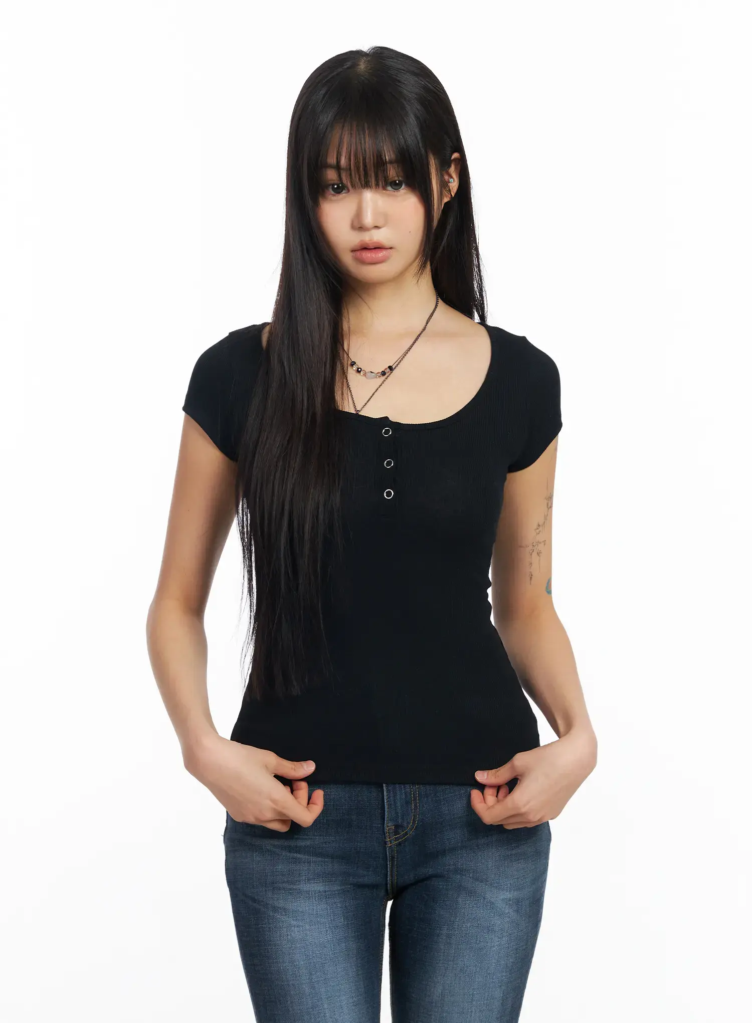 Slim-Fit Ribbed Button Tee CF506 - Image 3