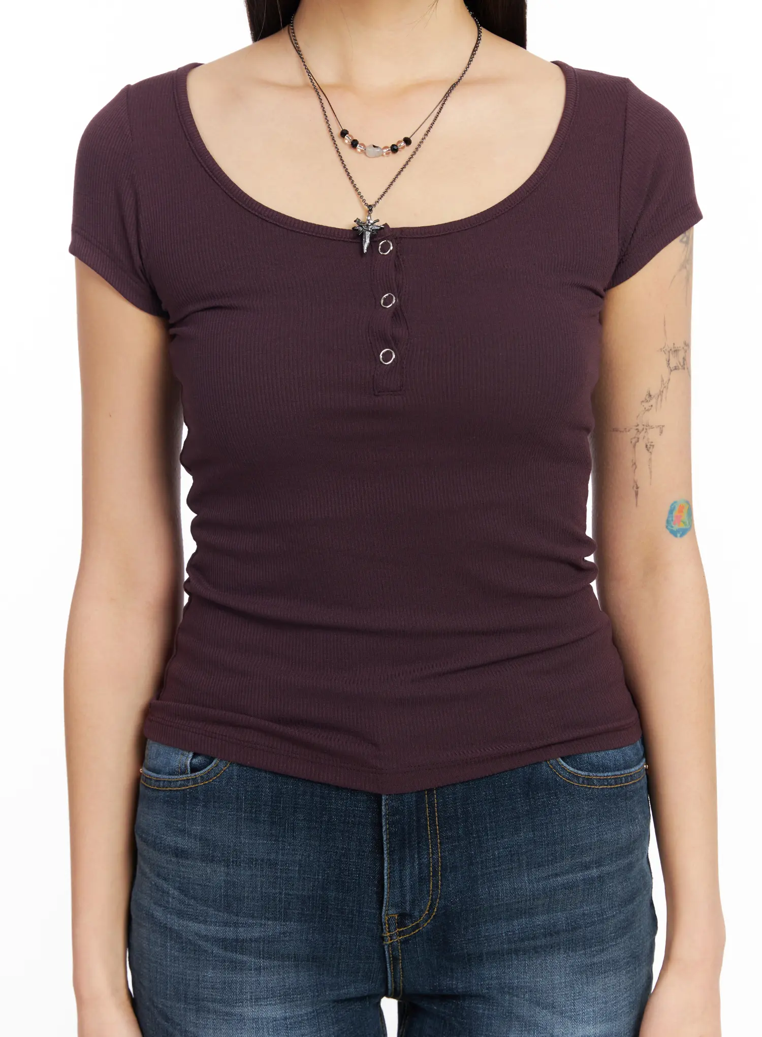 Slim-Fit Ribbed Button Tee CF506 - Image 4